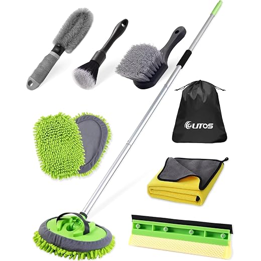 8Pcs Car Wash Kit, 62’’ Car Wash Brush with Long Handle, Microfiber Carwash Kit Set, Car Washing Supplies for Cars RV Truck Exterior