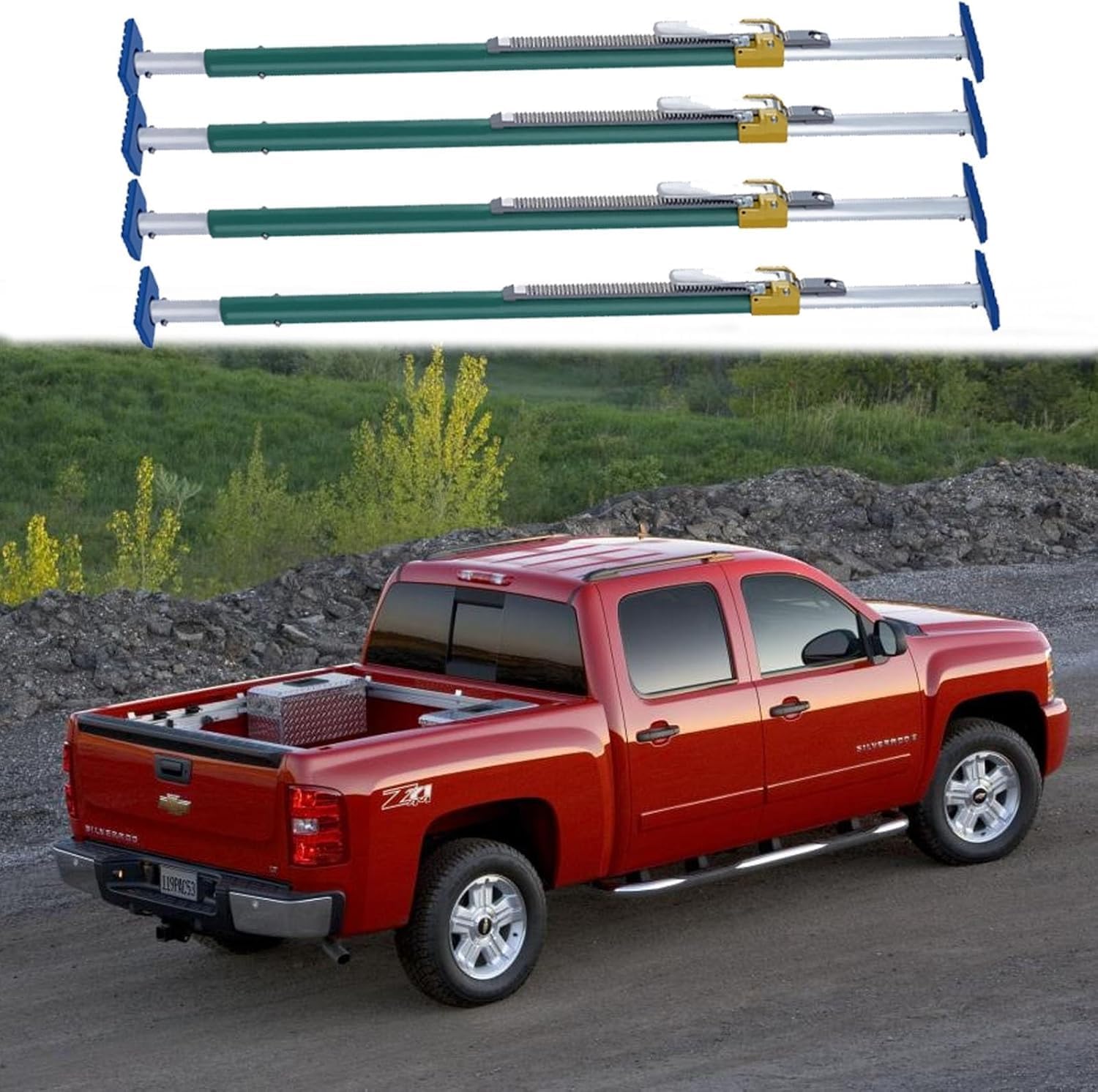 1 2 3 4 Pcs Truck Bed Divider Barrier - Utility Ratcheting Cargo Bar - Non-Slip Swivel, Adjustable 1.3-3 M Long, Secure and Stable Restraint Rod for Pickup Trucks/Van/Trailer/Rv(Silver-4pack,1.3-1.68m