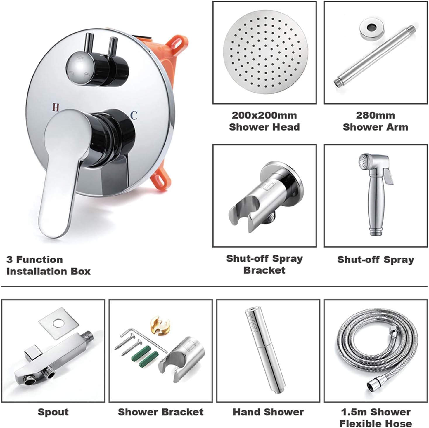 Chrome Rain Mixer Shower Combo Set Ceiling Mounted Bathroom Shower Faucet Set with Round 8 Inches Shower Head, Handheld Shower, Tub Spout, Bidet Sprayer