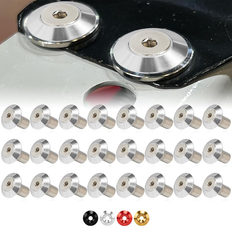 Kit de Arruelas Cônicas M6 Rolling Gears em Alumínio Anodizado Prata – 24 unidades