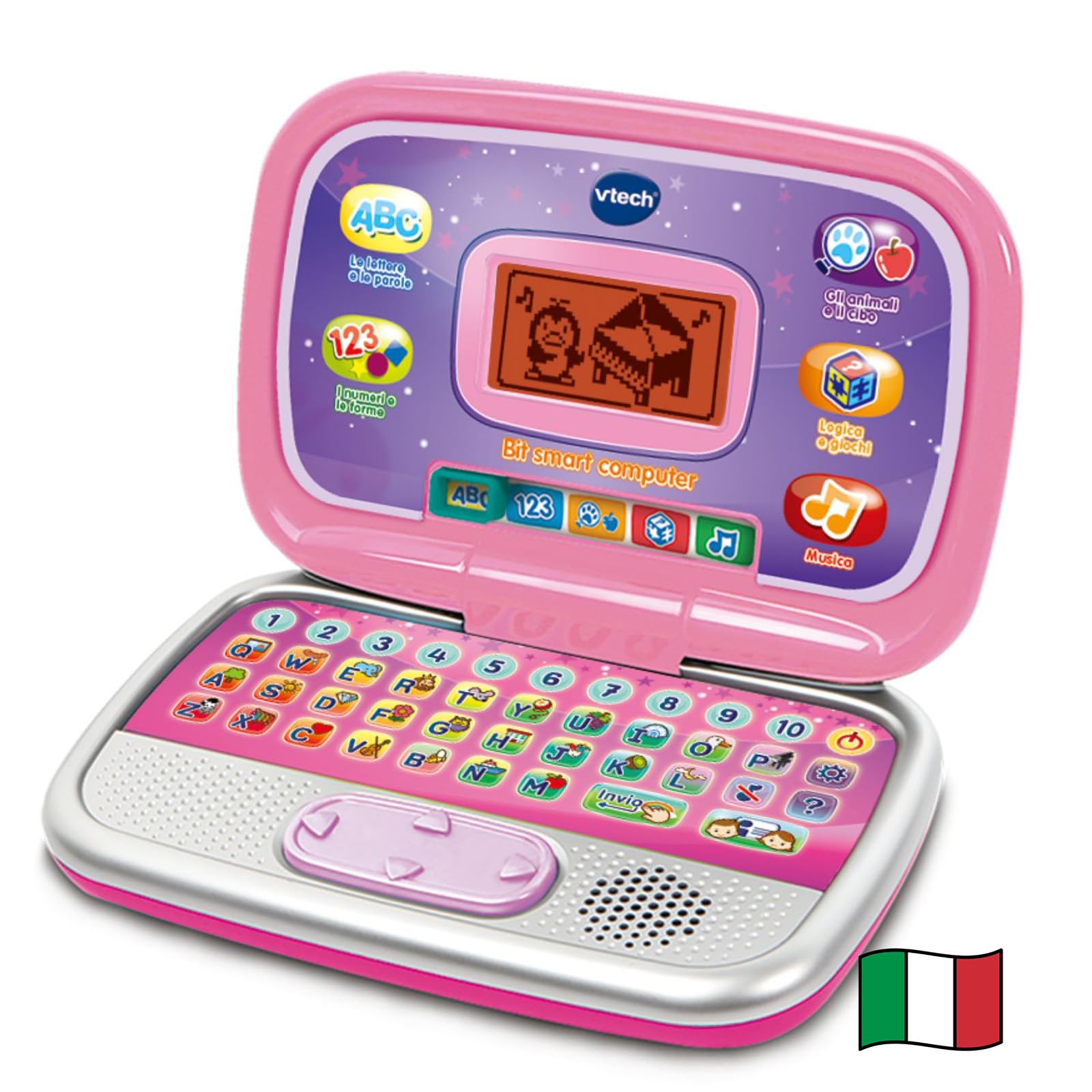VTech Bit Smart Computer Rosa, Computer Interattivo per Bambini, Computer con Mouse ed Effetti Luminosi, Comoda Maniglia, Gioco Bambino con Animali e Forme, Lingua Italiana, Batterie Incluse, 3-7 Anni