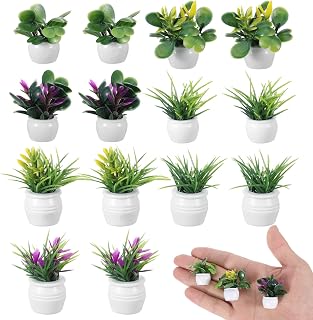14 Pieces Miniature Dollhouse Plants Set Green Miniature Bonsai | Plant Accessories Dollhouse Miniature Plant Garden Potted Flowers Small Flowers for DIY Garden Decorations