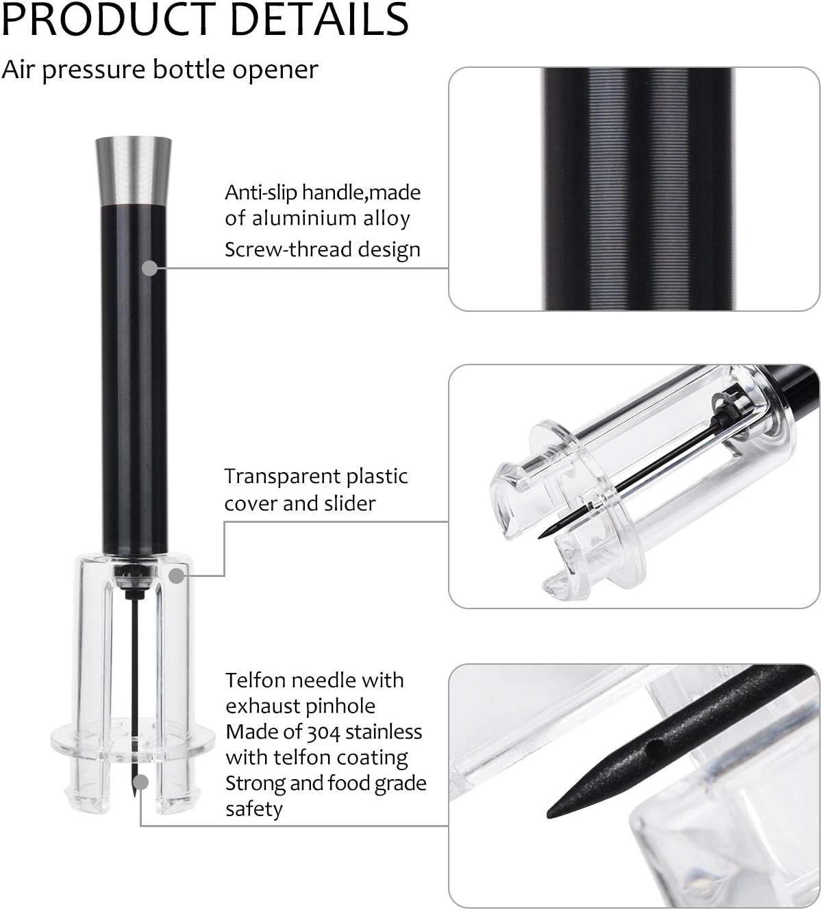 Wine Air Pressure Pump Opener Set, Wine Bottle Cork Remover Accessory Tool Kit with Wine Aerator Pourer,Foil Cutter and Vacuum Stopper, Great Gift, Gray