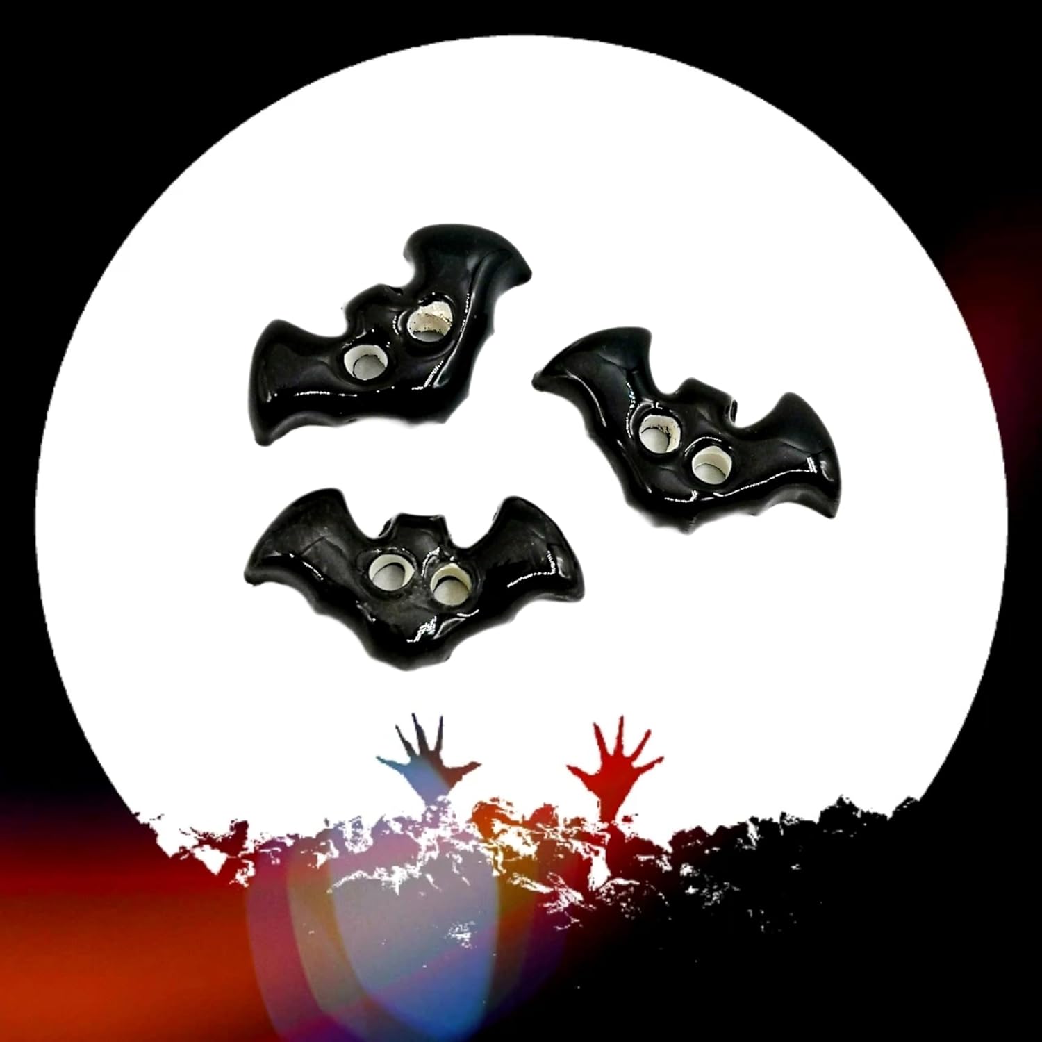 3Pc Extra Large Coat Buttons, Novelty Handmade Ceramic Sewing Supplies and Notions, Sewing Buttons for Blouse (30mmX15mm, Bat, 2 Holes, Black) image 2