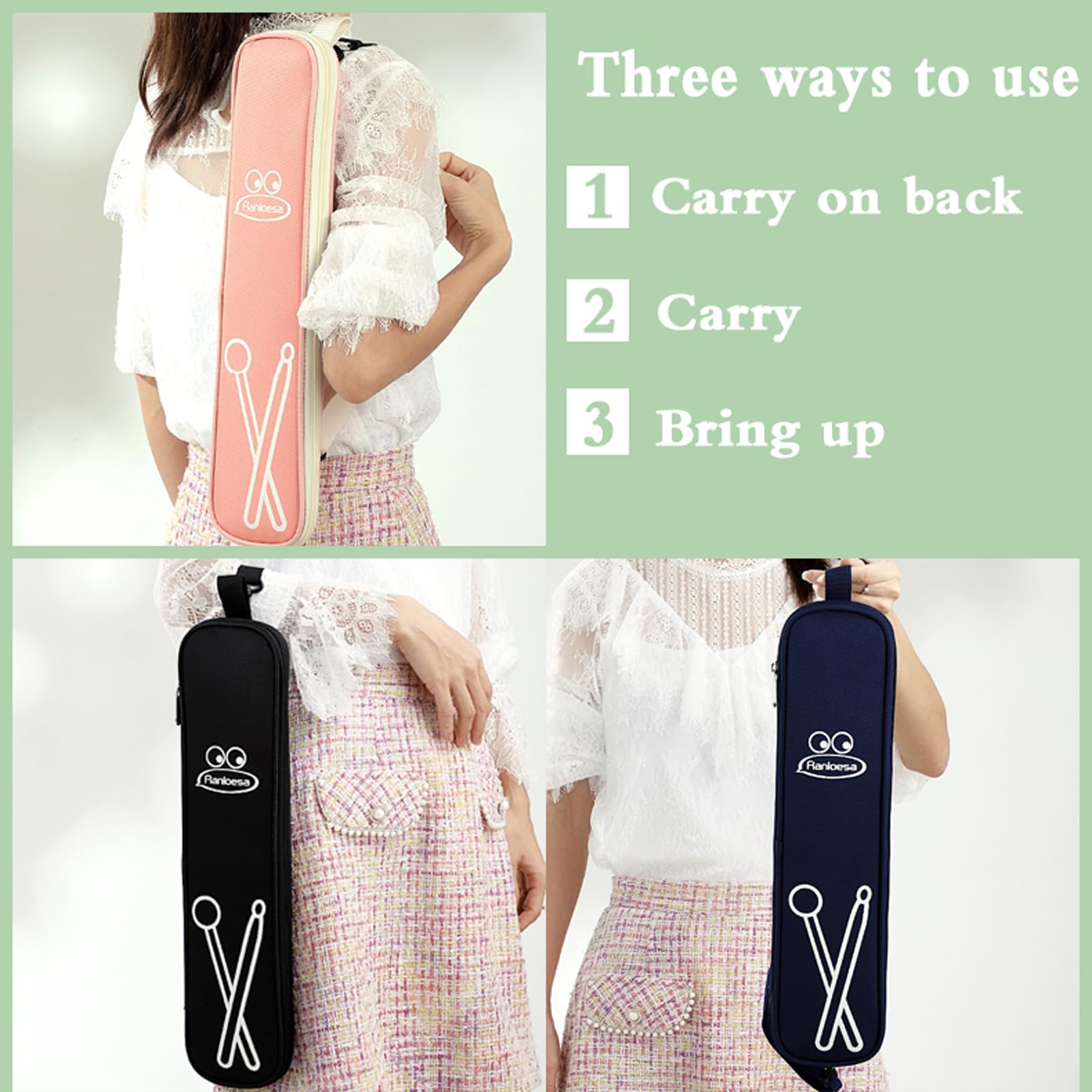 Bolsa para Baquetas,Bolsa para Baquetas de Batería,Porta Baquetas,Funda para Baquetas de Bateria,Baquetero percusion Mochila,con Asa y Correa para el Hombro,para Almacenamiento,Baquetas