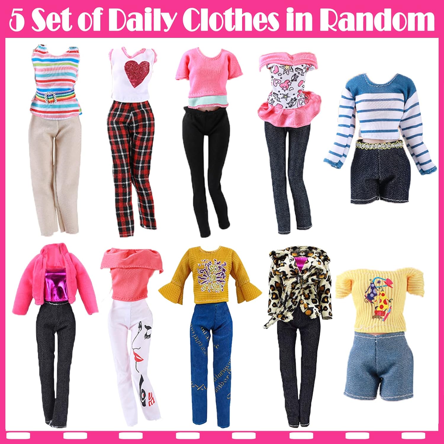 70 PCS Clothes and Accessories for 11.5 inch Doll 7 Party Dress 5 Tops 5 Pants 2 Winter Coats 1 Sweater 1 Scarf 1 Hat 10 Pair of Shoes 28 Accessories Set in Random Christgmas Present for Girl Boy