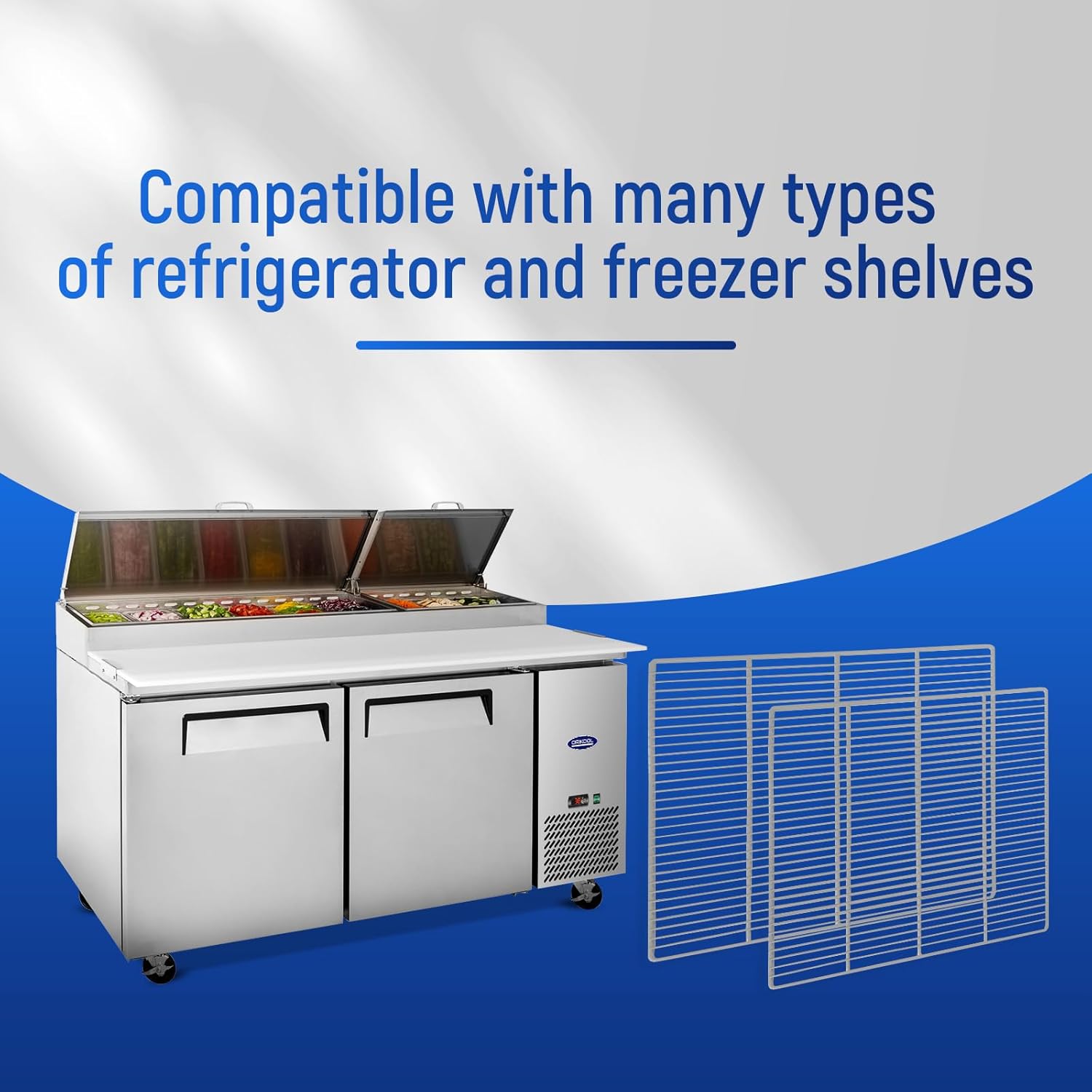 DeepTide Commercial Freezer and Refrigerator Shelves, Durable and Resistant to Corrosion, Easy Snap-On Design, Adjustable Steel Shelving, 2 Pack