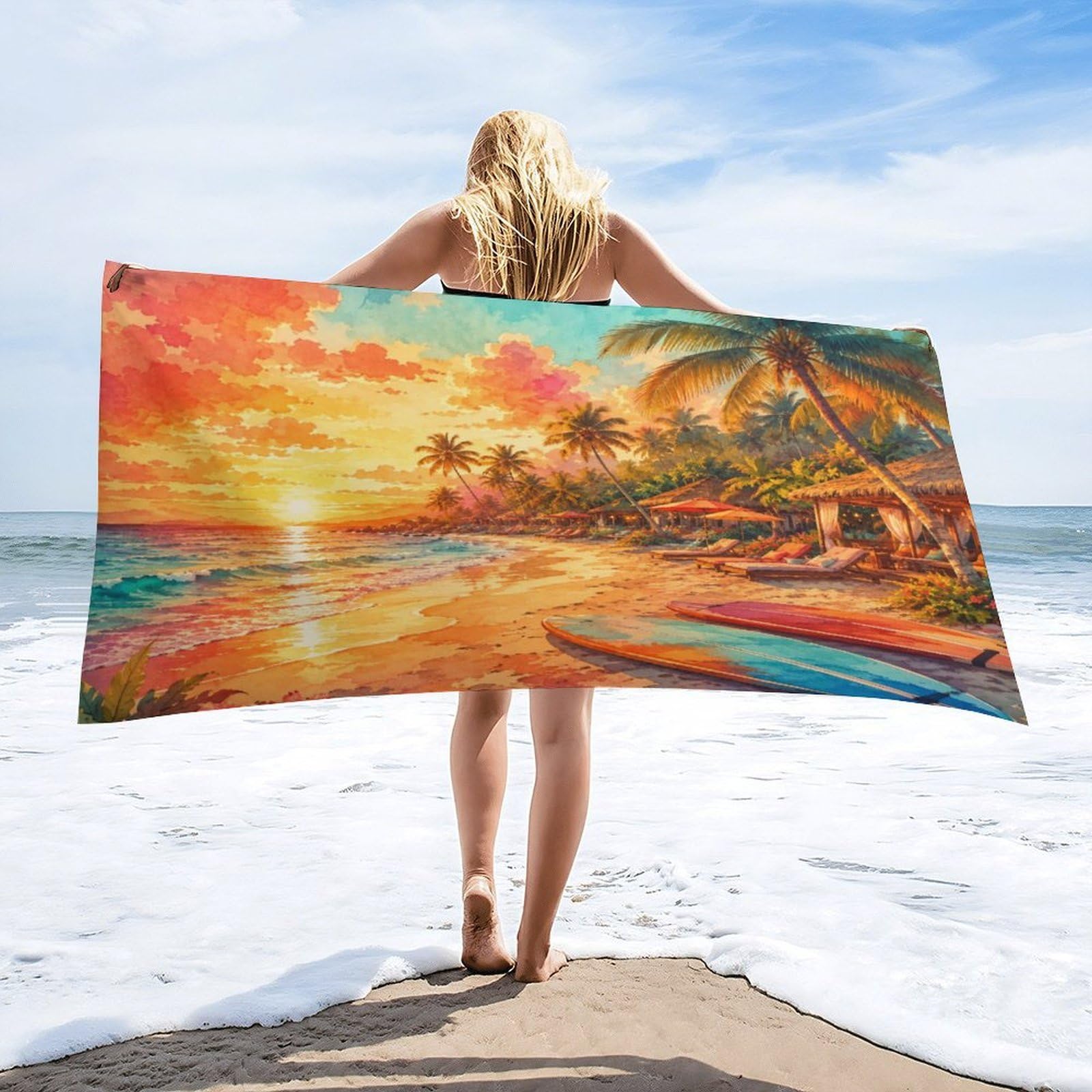 Anceky Tropical Beach Sunset Palm Trees Beach Towel 30"×60",Soft Microfiber Bath Towel Shawl, Quick Dry Absorbent Pool Spa Gym Shower Towel