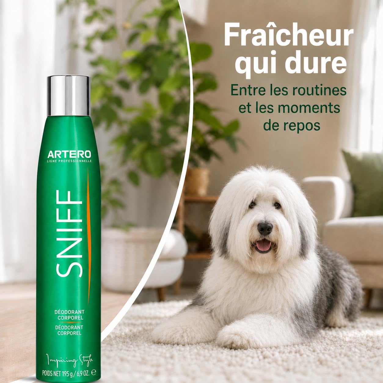 ARTERO Sniff Désodorisant pour Chiens 300ml - Élimine Les Mauvaises Odeurs Instantanément, Spray Corporel Longue Durée, Adapté Chiots et Adultes, Vegan sans Parabènes