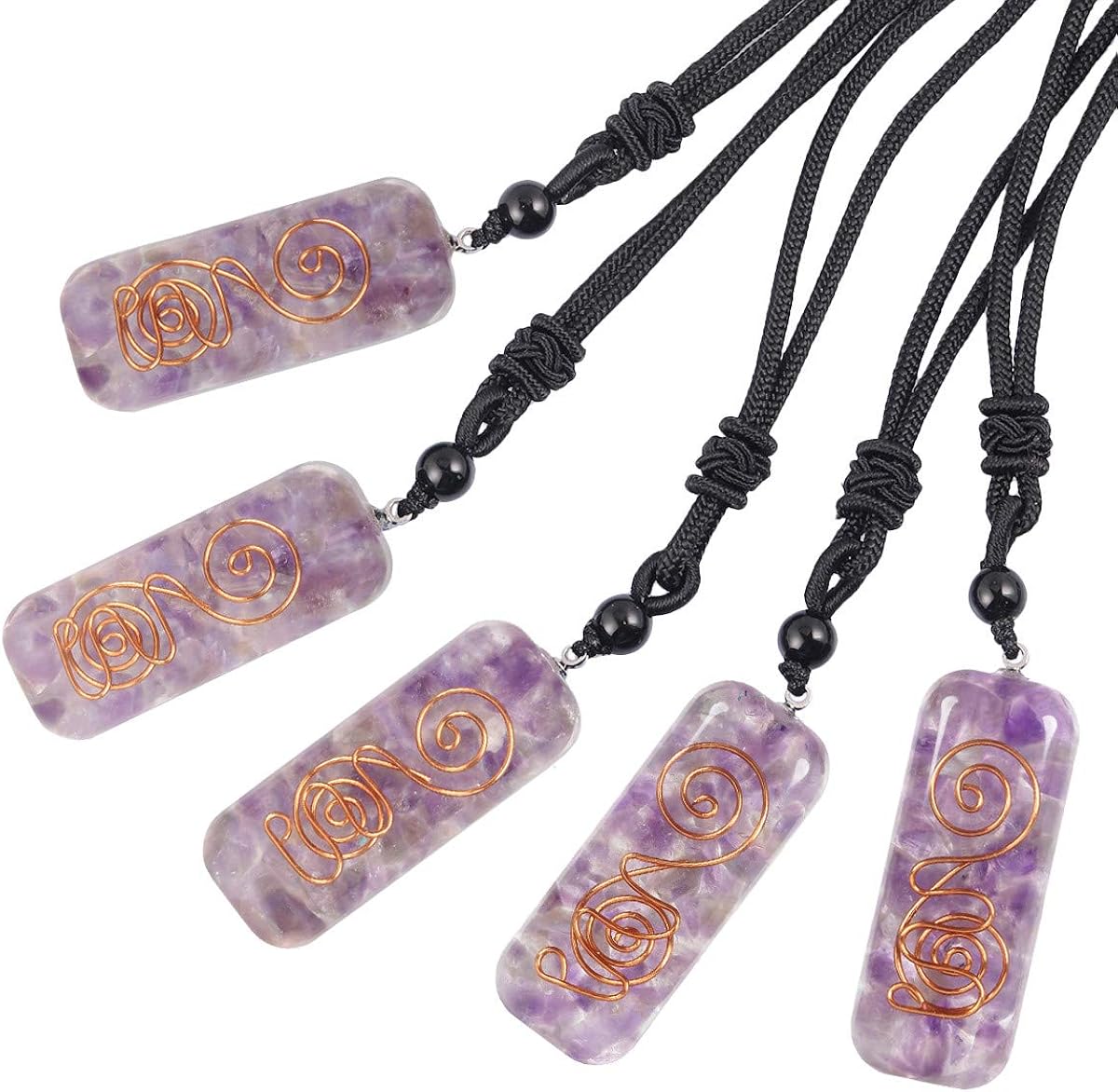 Nupuyai Amethyst Spiral Healing Crystal Necklace for Women Men Chakra Stone Pendant with Adjustable Cord 65cm - Image 4