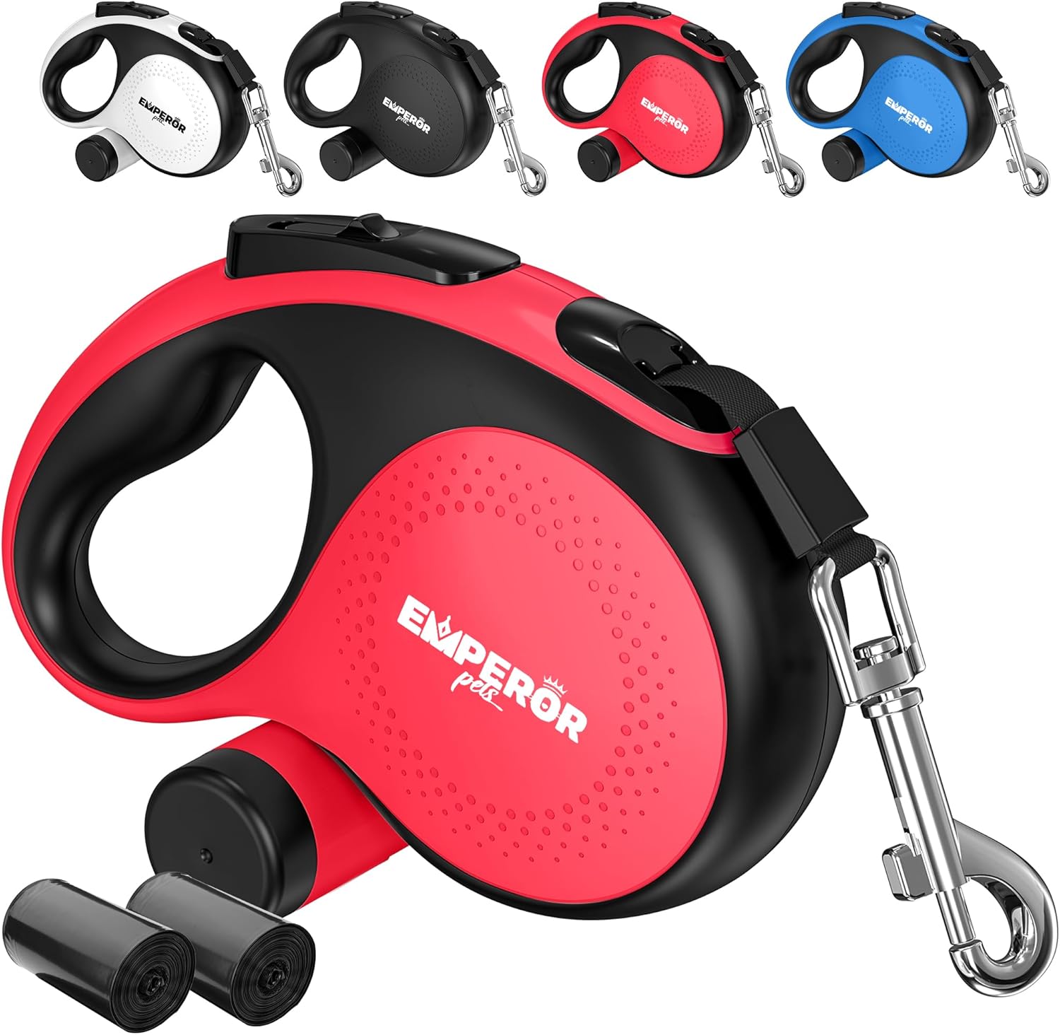 Emperor Pets 16 ft Retractable Dog Leash Red - Heavy Duty Retractable Pet Leash with Anti-Slip Grip for Medium to Large Dogs up to 110 lbs -Aura BR16 16 ft (5m) Red