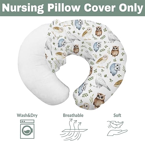Miniatura 7 de Fundas de almohada de lactancia con diseño de búhos de acuarela y hojas bohemias para niños y niñas, razas de búhos, hojas verdes, funda de almohada