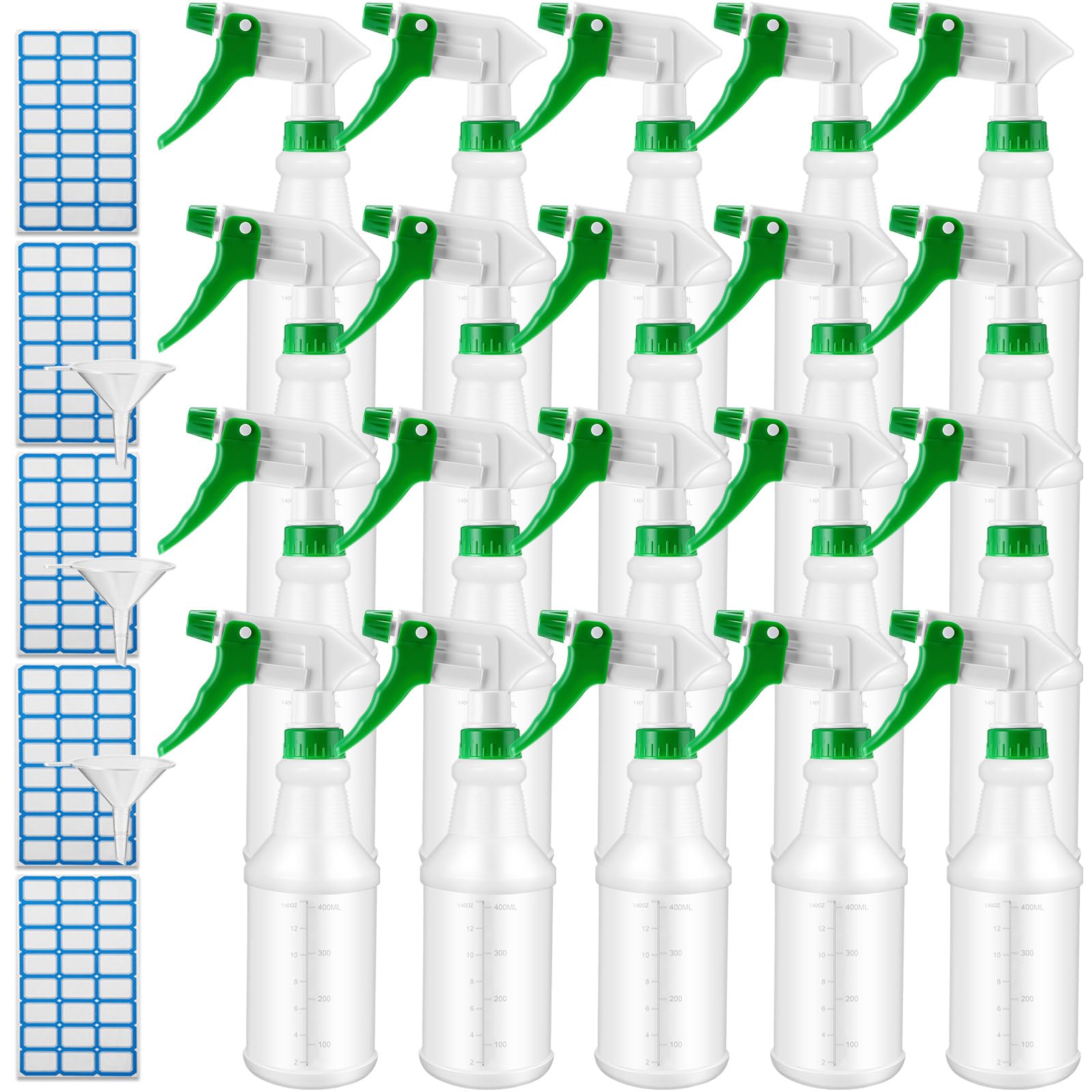Eccliy 20 Pack 16oz Empty Spray Bottles, Leakproof Cleaning Bottles with Measurement and Adjustable Nozzle for Housekeeping, Commercial Use(Cylinder,
