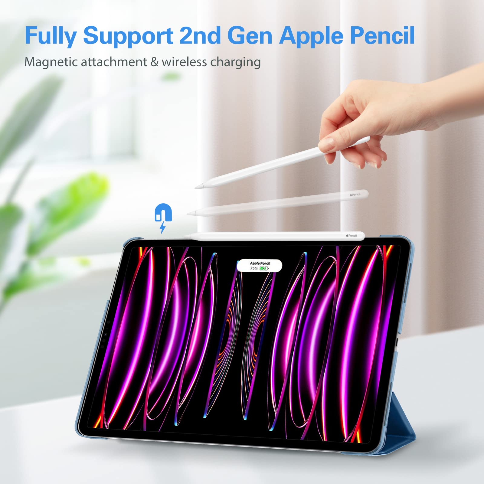 ProCase Etui na iPad Pro 12,9 cala 2022/2021/2020 (6/5/4 generacji), potrójne składane etui ochronne, ultra cienkie, lekkie etui ze stojakiem, Smart Caes Cover -