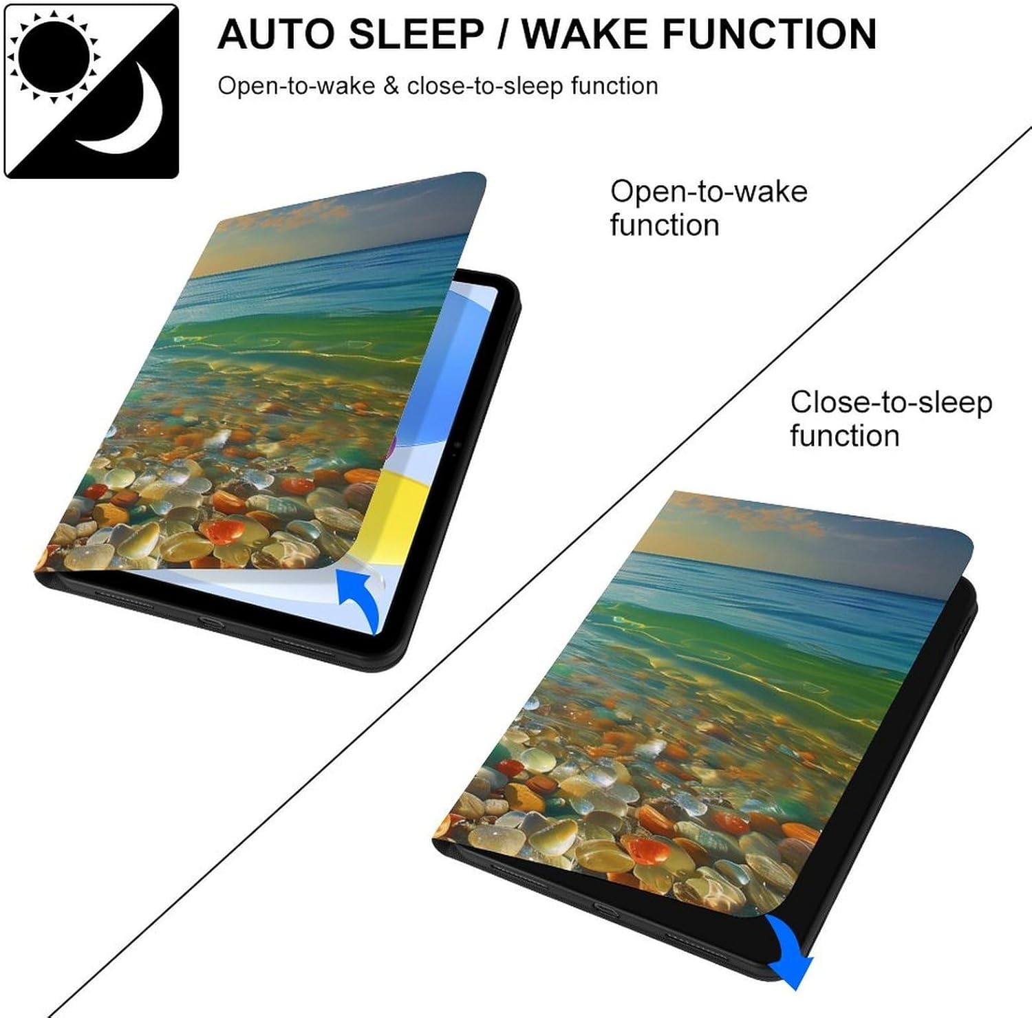 Gemstone Beach Printed Case Trifold Stand Protective Cover Compatible with iPad 10代 (10.9in)