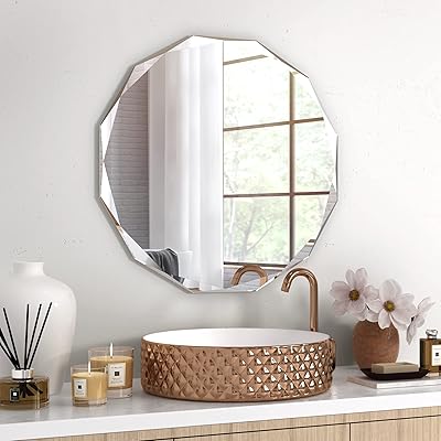 Frameless Scalloped Wall Mirror for Bathroom - Round Beveled Edge 31.5â€™â€™ X 31.5' X 1