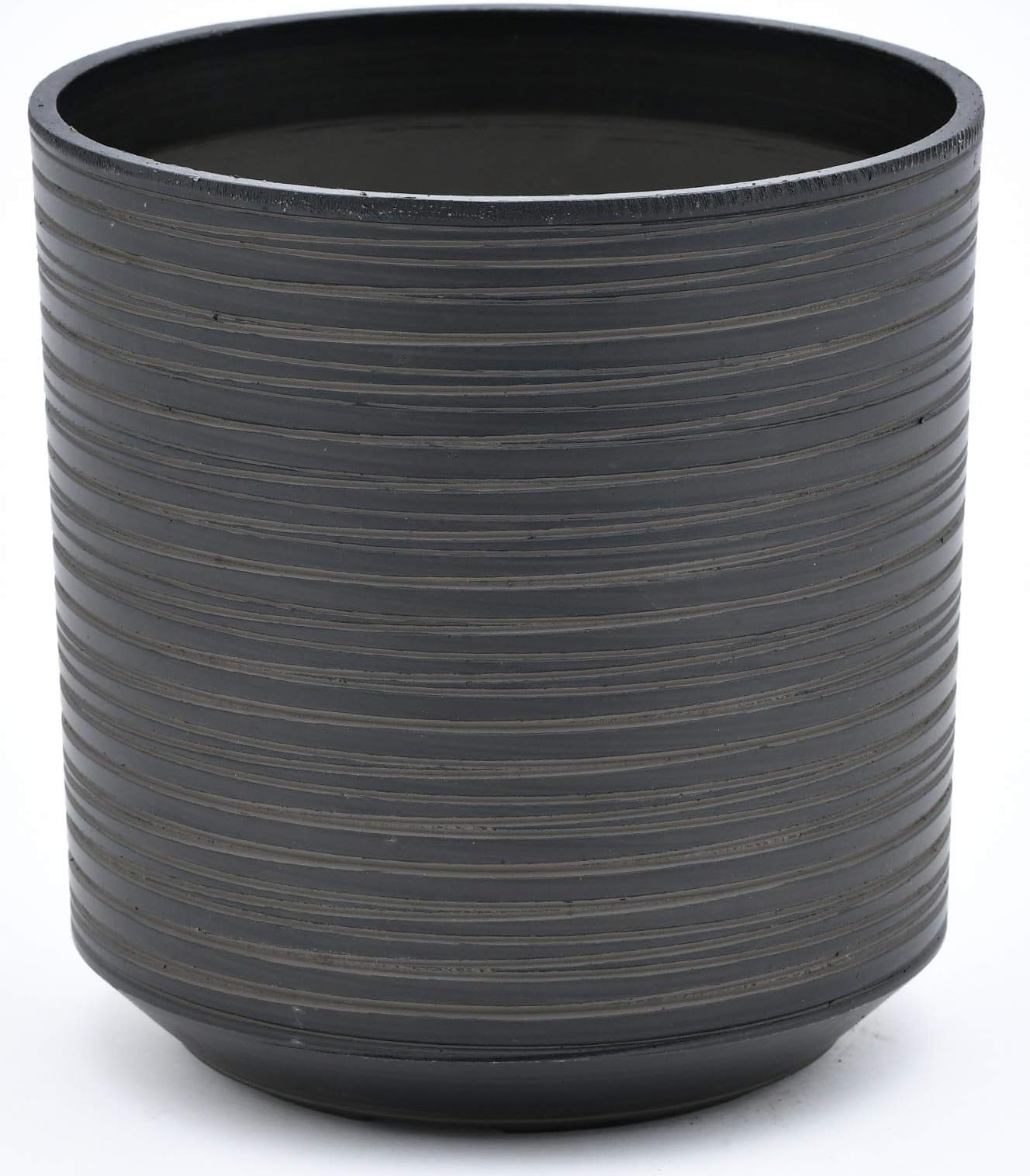 TABOR TOOLS Round Plastic Planter with Self Watering Root Protection Tray, Light Weight, Natural Colors, Optional Drainage Hole with Plug, Height 9 Inch ⌀ 8 Inch. VB103A. (Ribbed Finish - Black)