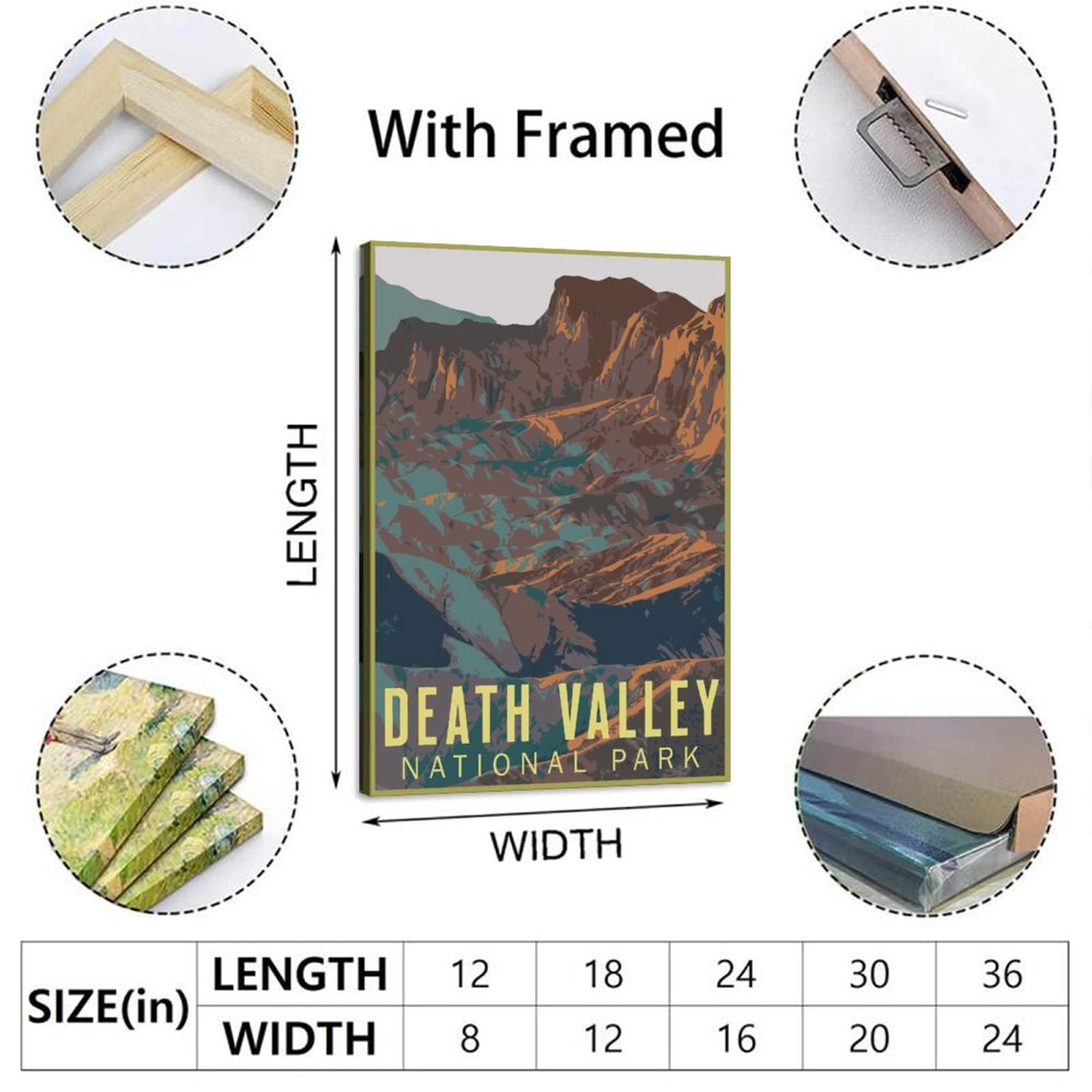 Cartel decorativo de viaje del Parque Nacional del Valle de la Muerte Cartel de viaje de la vendimia Póster de la lona moderna del dormitorio de la lona del arte de la