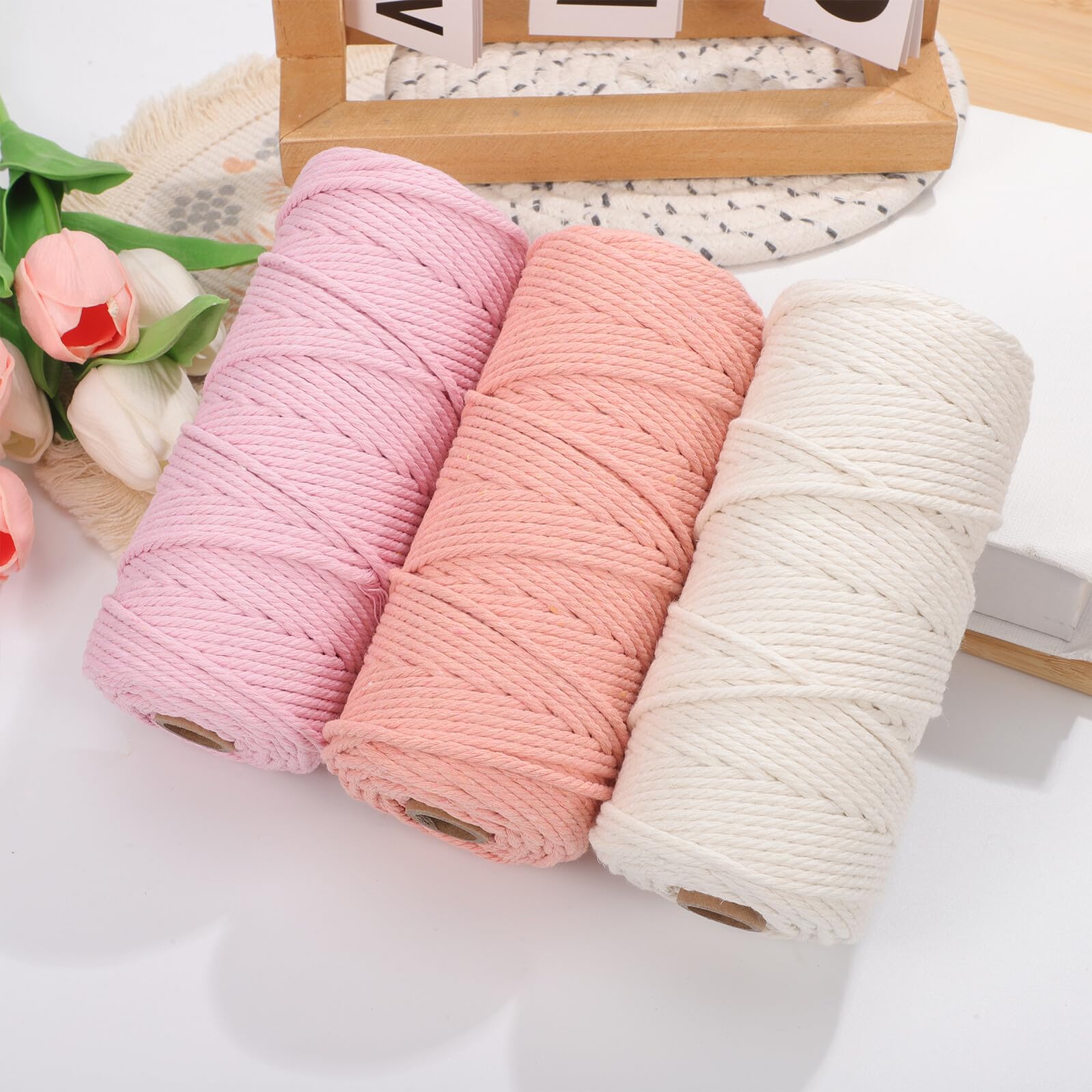 OUNONA 3 Stück Packung Farbiges Baumwoll Bastelkordel Makramee Garnset Stark und Formbeständig zum Häkeln für Dekoration im Handmade Bereich