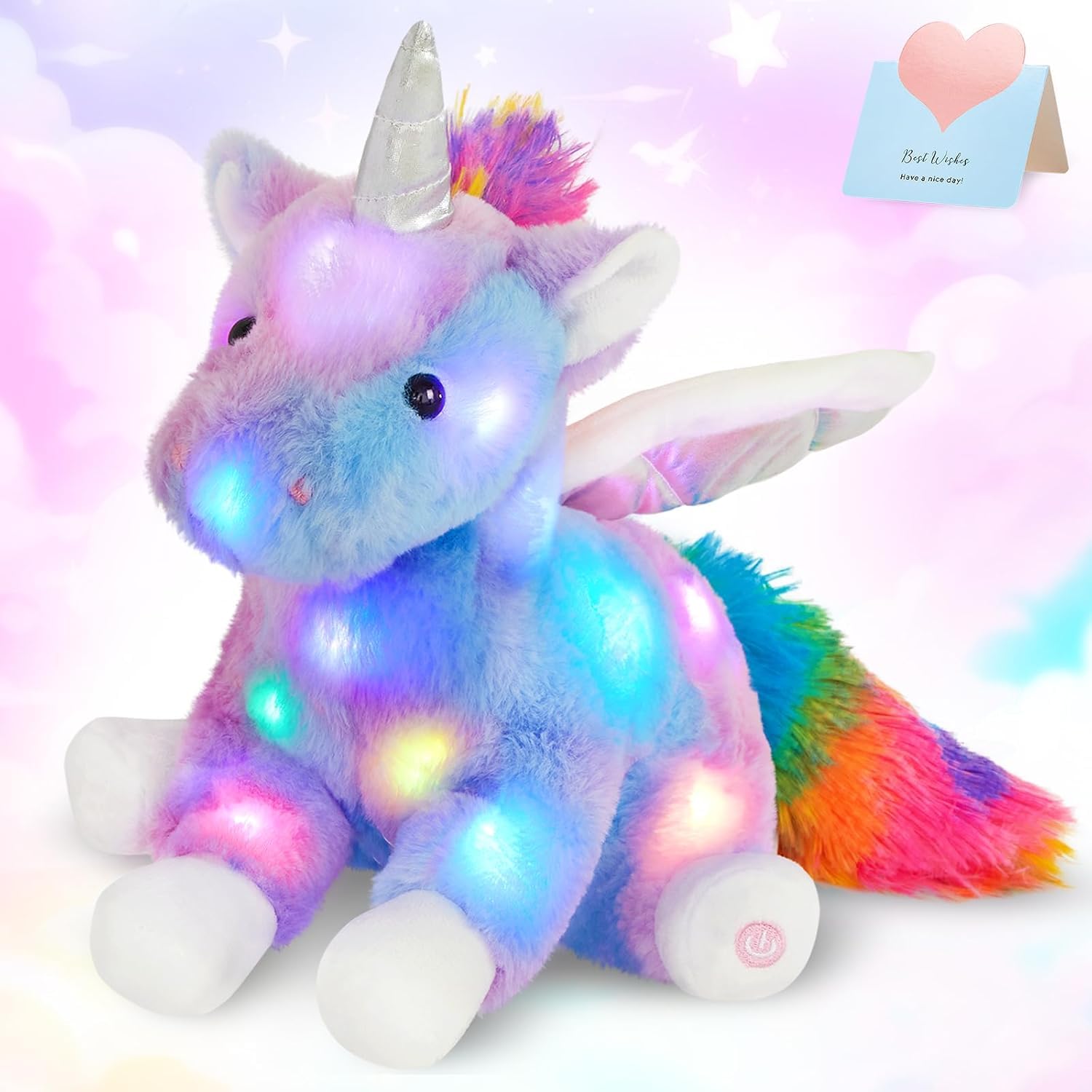 Athoinsu 16.5" Light up Rainbow Unicorn Stuffed Animal Glowing Soft Plush Toys with LED Night Light Decor Birthday Christmas Children's Day Gifts for Toddlers Boys Girls Kids