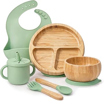Bamboo Suction Plates for Babies and Bamboo Plates For Kids Baby Feeding and Weaning Green