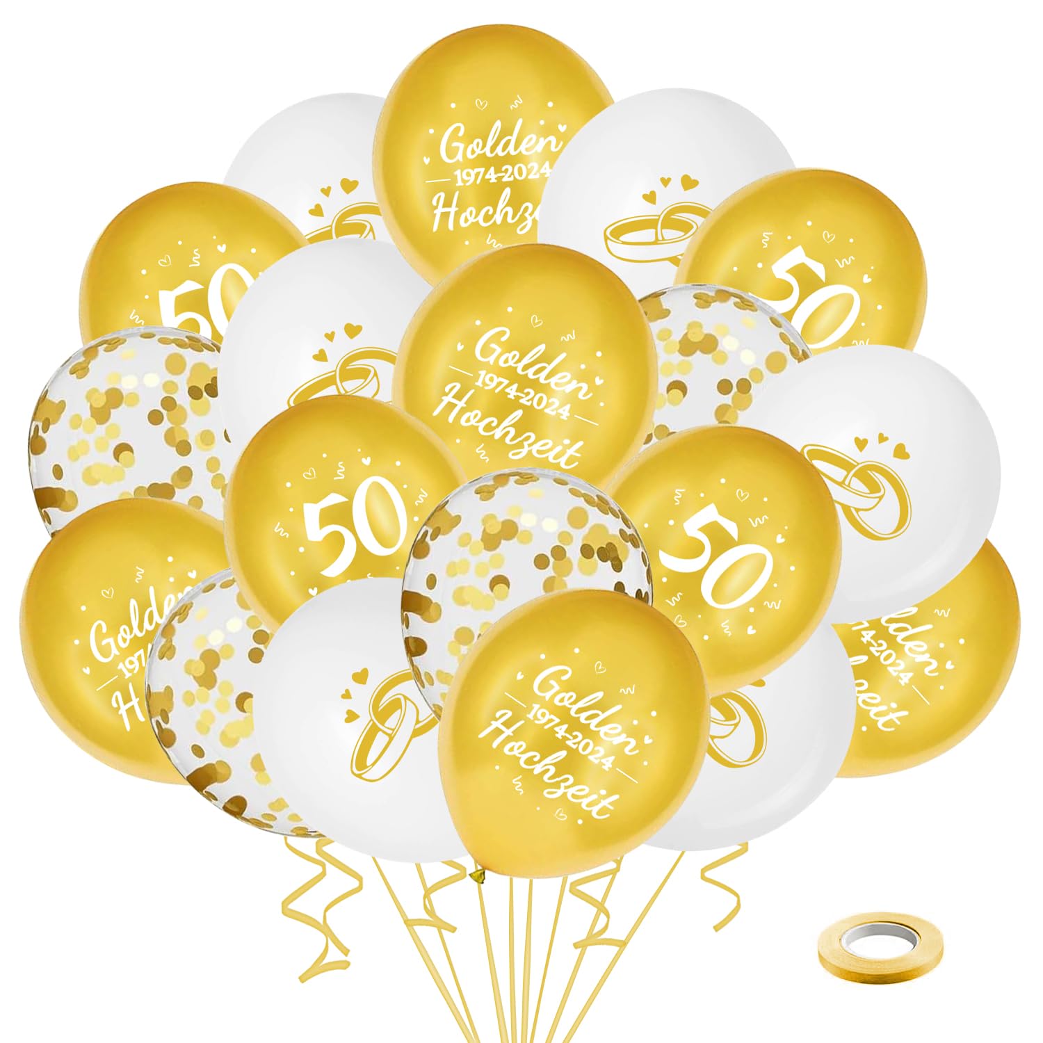 35 Globos de Boda Dorados, Decoración de Boda Dorada 50, Globos de Látex de Aniversario Dorados Blancos con Número 50, Globos de Confeti para Decoración de Bodas Doradas