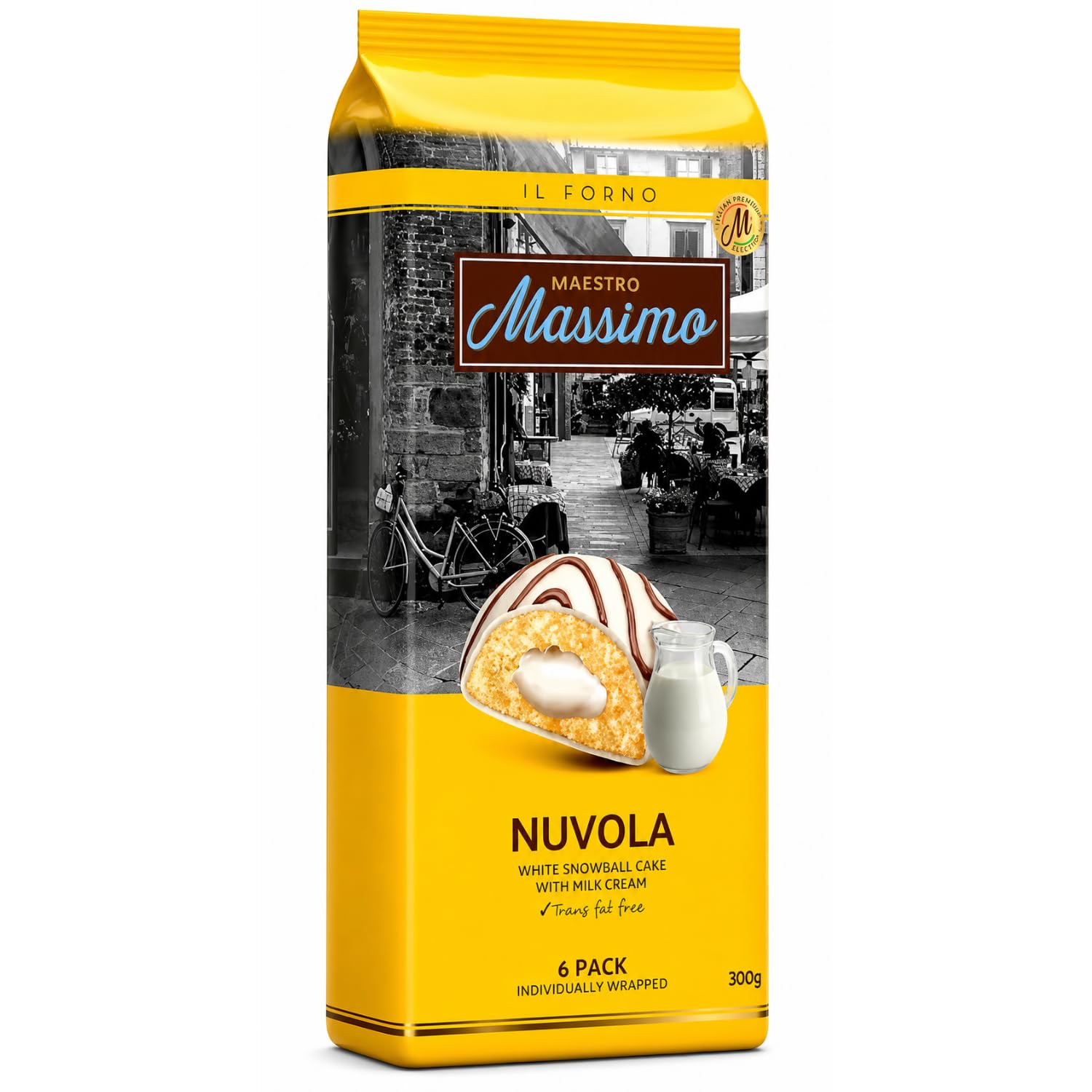 MAESTRO MASSIMO - Nuvola White Snowball Cake With Milk Cream 6 Pack (300g) By COUGAR | Italian Style Soft Sponge Cakes With Cream Filling | Individually Wrapped Sweet Dessert Snack | Trans Fat Free Bakery Treat For Tea Time – (Imported-Italy)-image-24