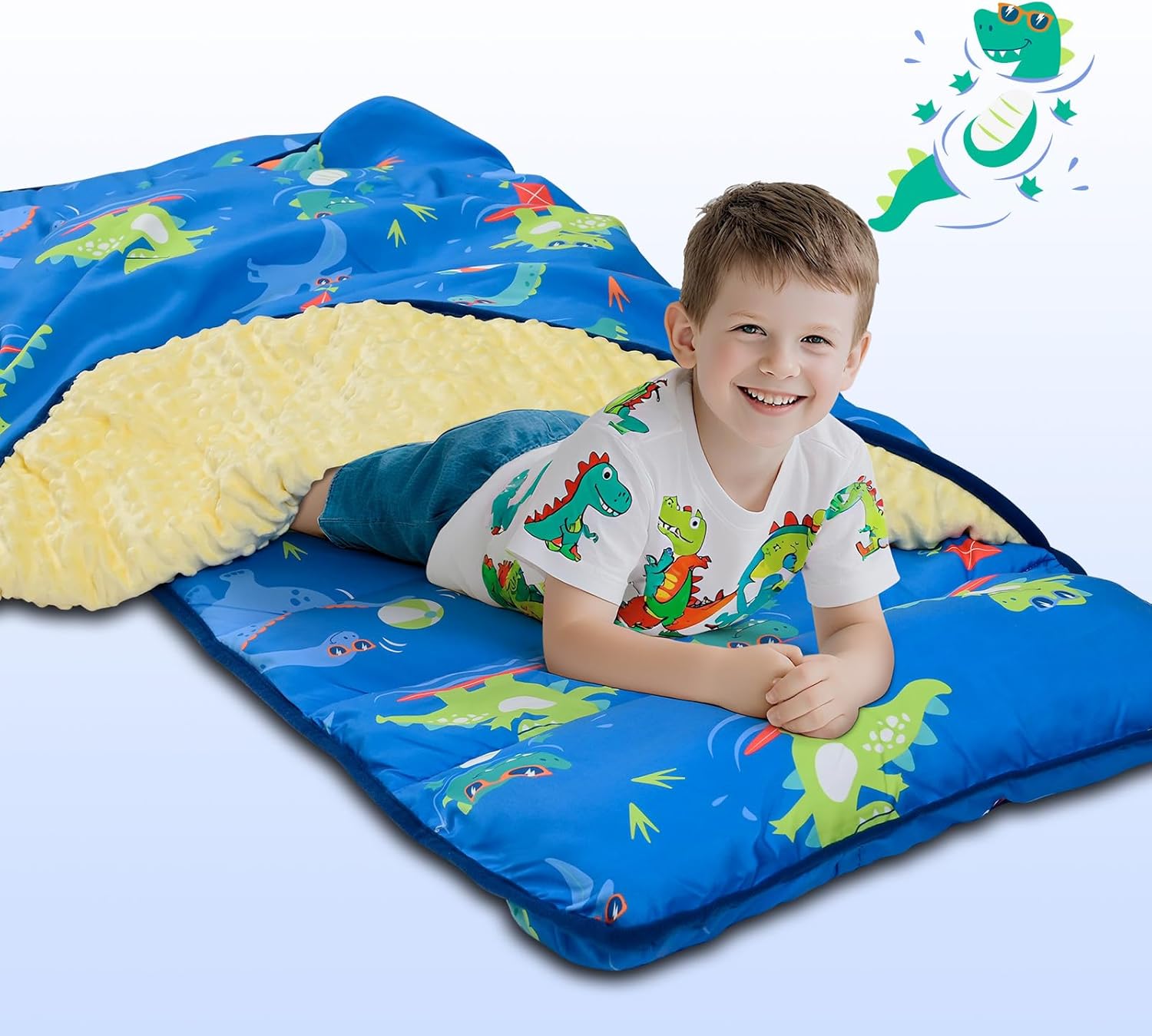 Toddler Nap Mat with Pillow and Blanket Set,Sleeping Bag, Roll up Slumber Bag for Daycare, Travel,Preschool Kindergarten for Boys Girls