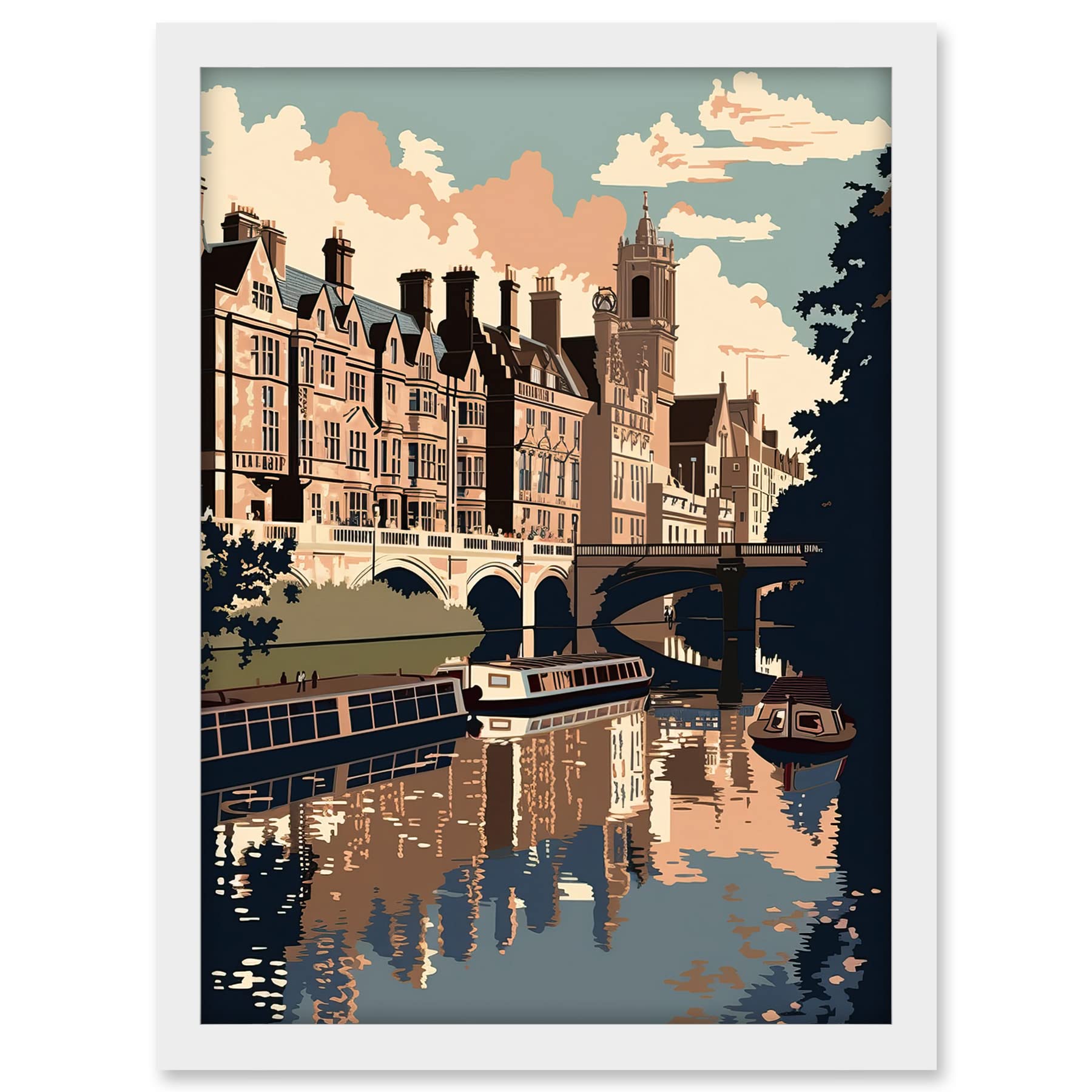 Artery8 River Cam and University of Cambridge Buildings Artwork Framed A3 Wall Art Print