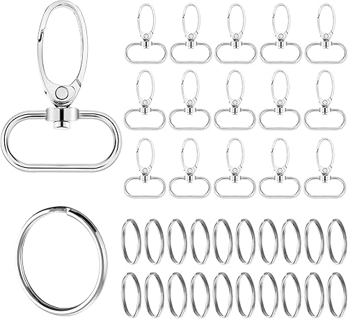 Ganchos giratorios con llaveros, clips de pinza de langosta para llavero, cordón para hacer joyas, 1 pulgada de ancho interior (20 clips de cordón +