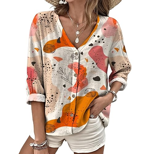 domirica Boho Floral Blouses for Women Oversized Button Shirts for
