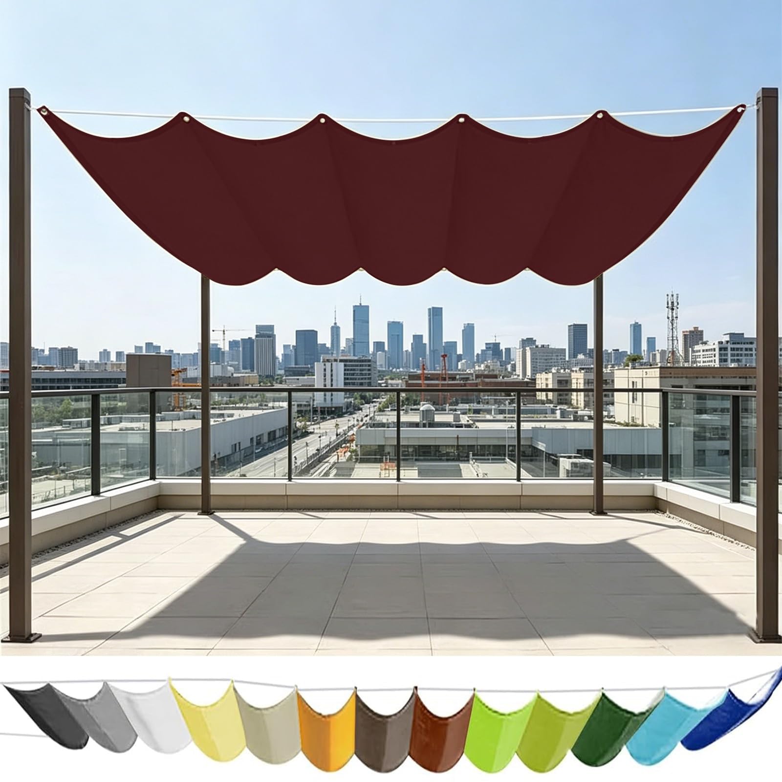 Voile ombrage vague rétractable 110x700 cm pour déjeuners au jardin