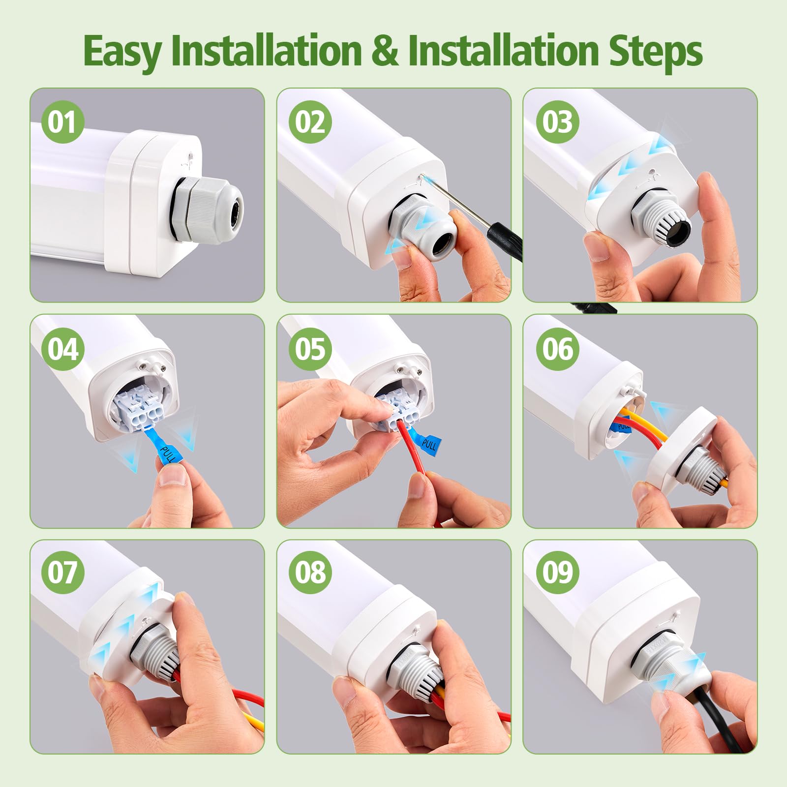 LEZOE Lámpara LED estanca con detector de movimiento IP66 120CM, 30W 4200Lumen (140Lm/W) Lámpara de techo LED con sensor, IP66 impermeable para baño, almacén, sótano, garaje, taller, cocina 4000K