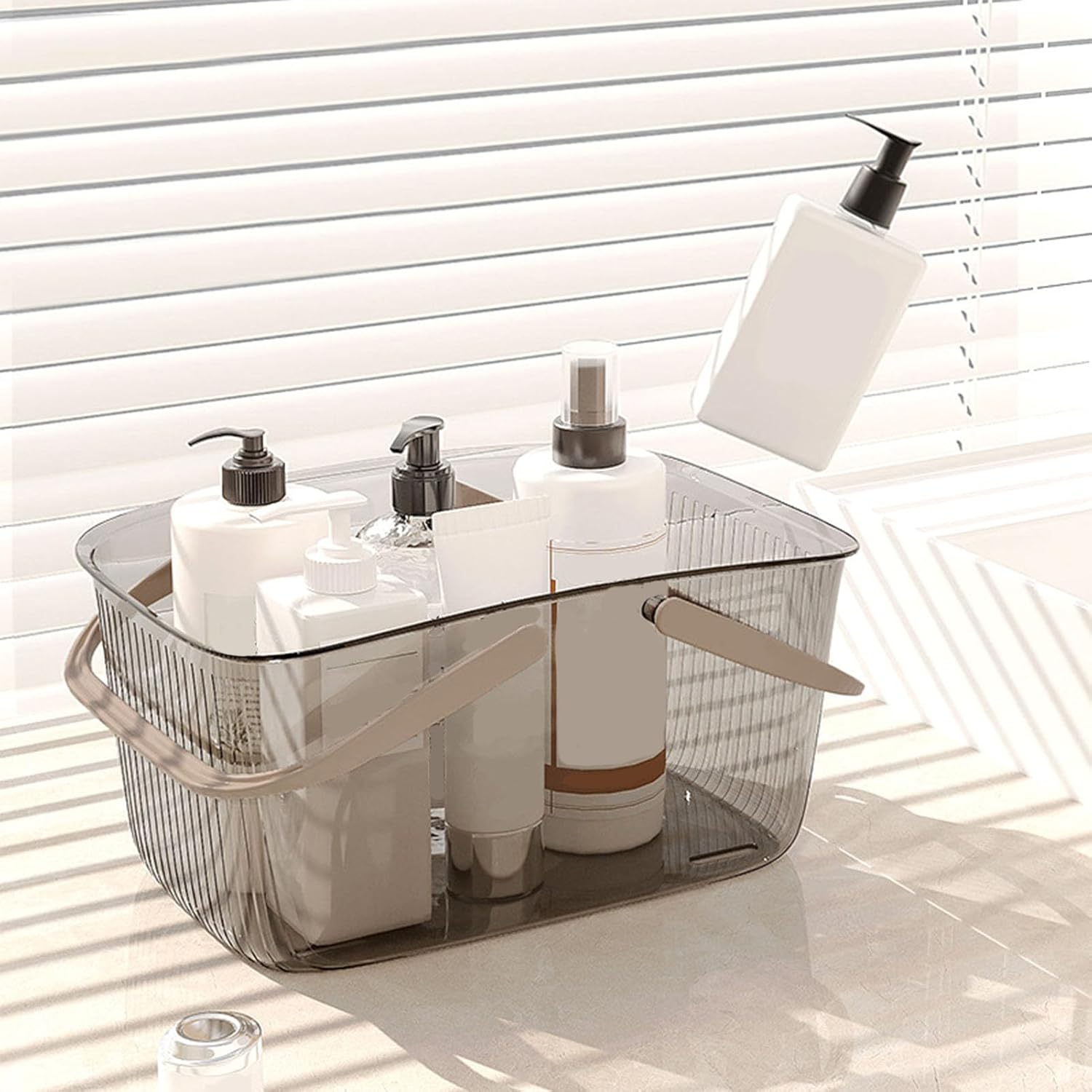 Portable Shower Caddy Basket, Clear Showers Baskets with Handles Large Storage Container Shower Organizer with Handles Portable Plastic Washing Storage Supplies Storage Bin for Bathroom Storage