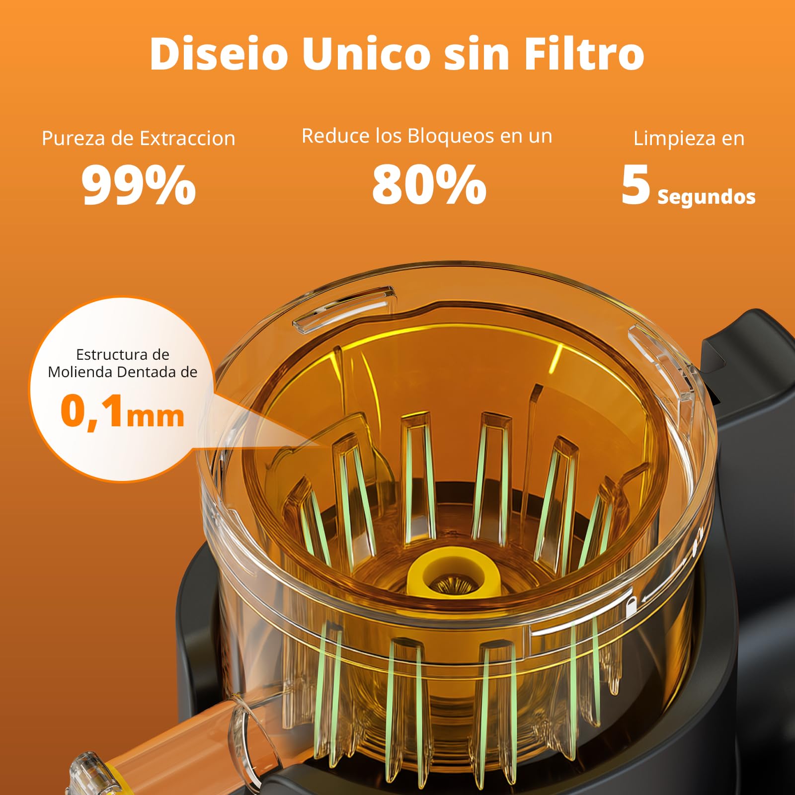 AIRMSEN Extractor de Zumos y Verduras 147MM Apertura Extractor, Capacidad de 2,1 L, Extractor de Jugo Prensado en Frío, Motor de 300 W, Licuadora Silenciosa y Eficiente, Fácil de Limpiar Negro