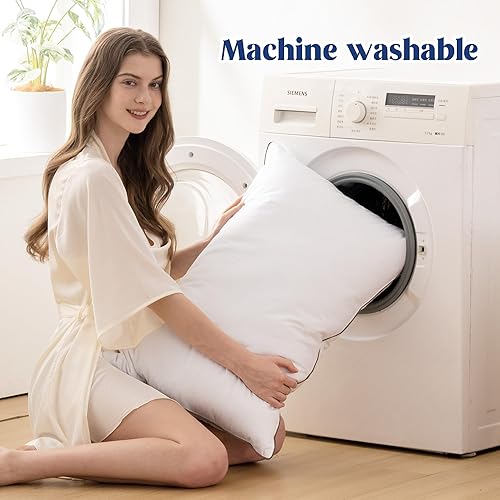 Miniatura 8 de puredown Juego de 2 almohadas de plumas de ganso de tamaño estándar, almohada suave y esponjosa para dormir con funda de algodón 100%, almohada de