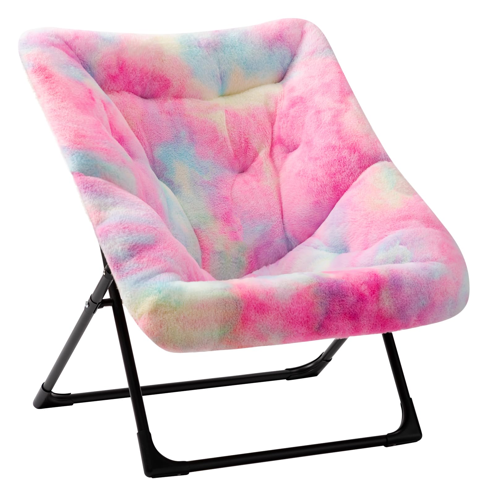 HollyHOME X-Large Saucer Chair, Comfy Oversized Folding Chair, Faux-Fur Reading Chair for Teens, Adults, Foldable Accent Lazy Chair, Metal Frame Lounge Chair for Living Room, Bedroom, Dorm, Colorful
