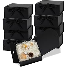 OEMVALATY 8-Pack Gift Boxes,12x8x4.5 Inch Magnetic Gift Boxes with Lids for Presents,Black with Ribbon, Bridesmaid Proposal Box for Wedding, Storage, Birthday