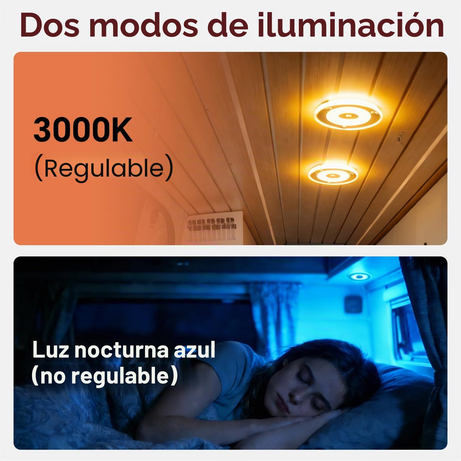 2 x Luz de Techo 12V Autocaravana LED Regulable Panel Iluminación Interior 4,5W 120mm 400LM 3000K con Luz Azul/Interruptor Táctil, para Caravana Barco Remolque Coche