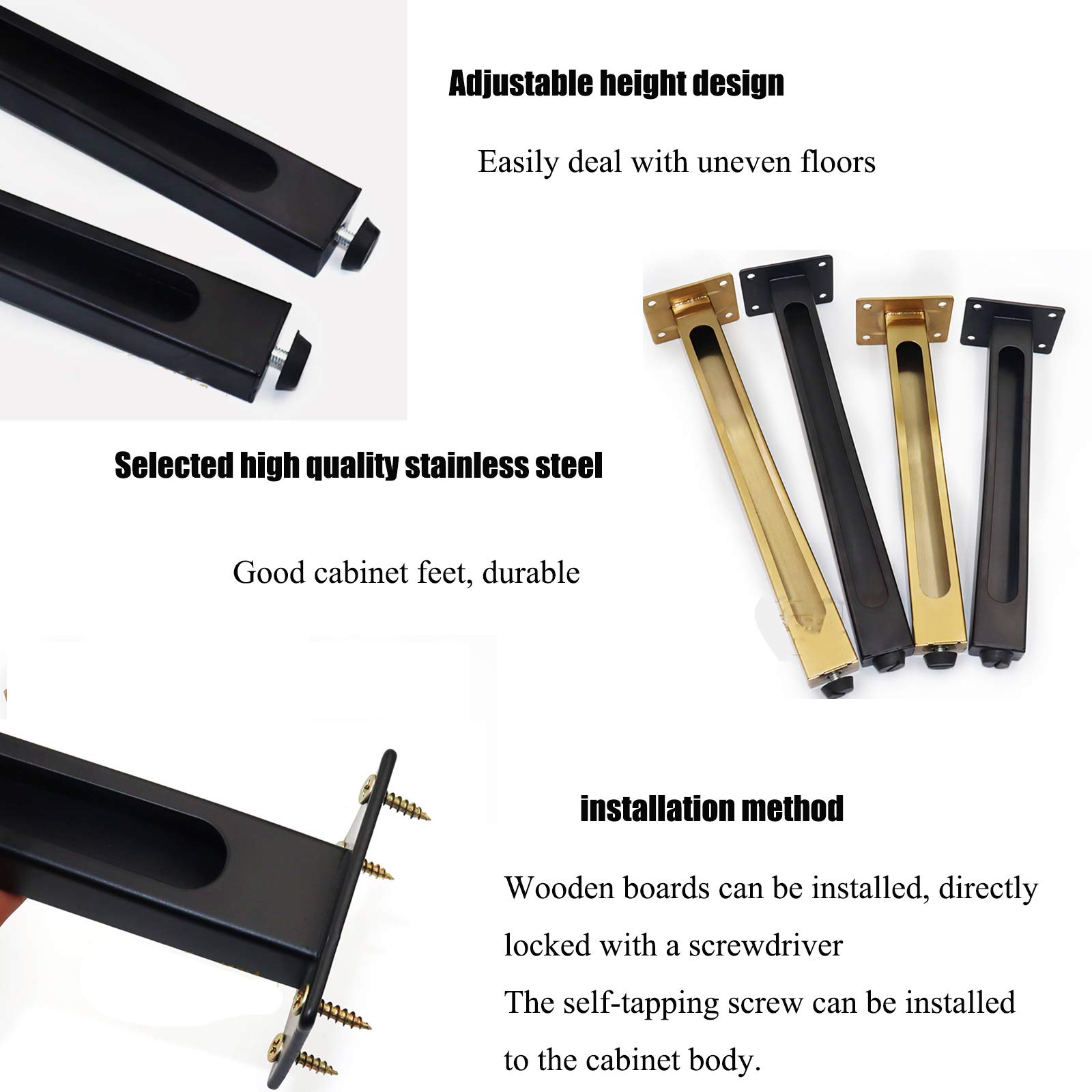 Patas para muebles de acero inoxidable de altura ajustable, pies de repuesto de metal para bricolaje, para mesa de café, mueble de TV, sofá, silla, pies de mueble de baño con tornillos, 4 piezas