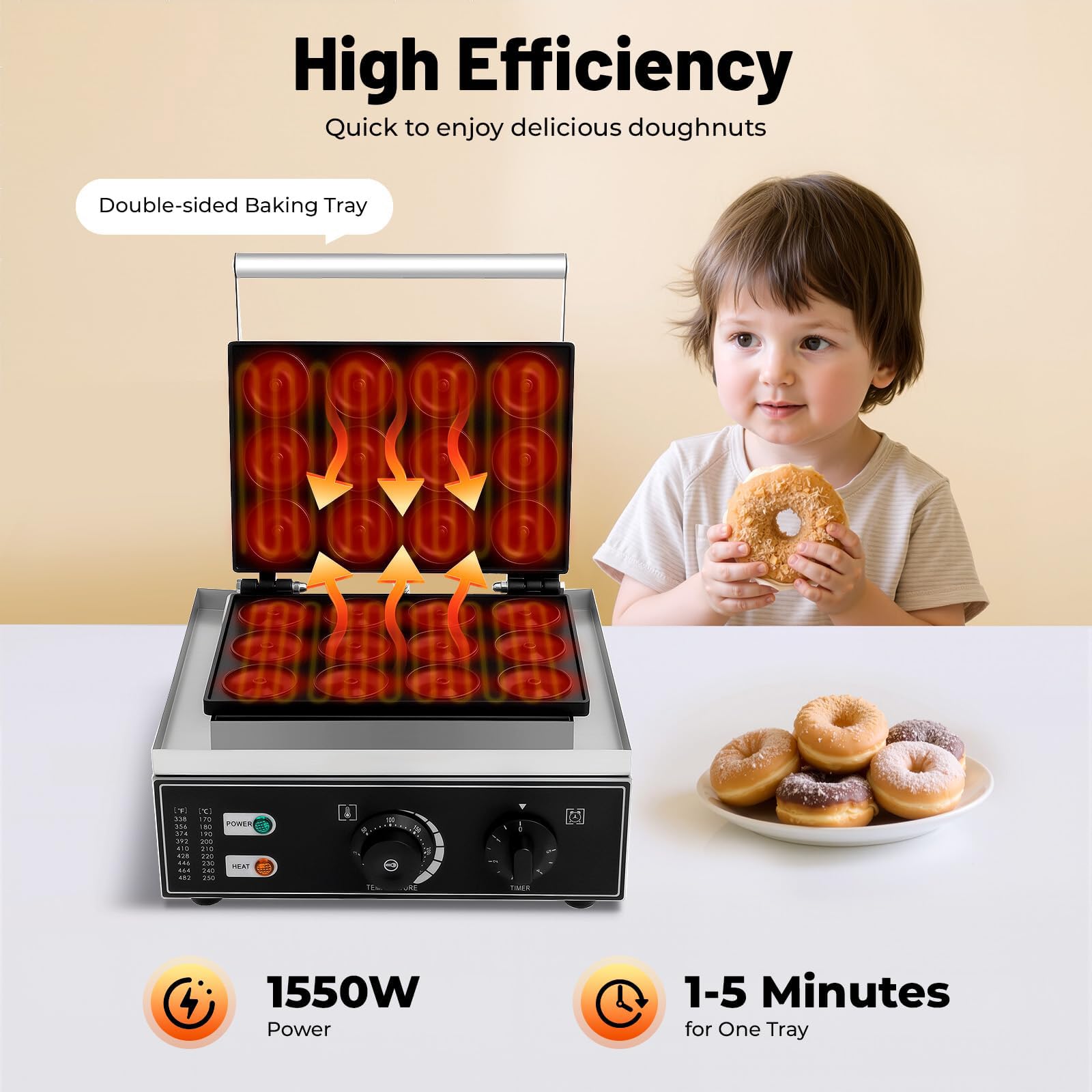 Máquina Eléctrica Para Hacer Donas, 1550 W, Antiadherente, Con Calentamiento Por Ambos Lados, Temperatura Ajustable De 50 A 300 ℃, De Acero Inoxidable, Ideal Para Cocina Y Restaurante 6-Hole