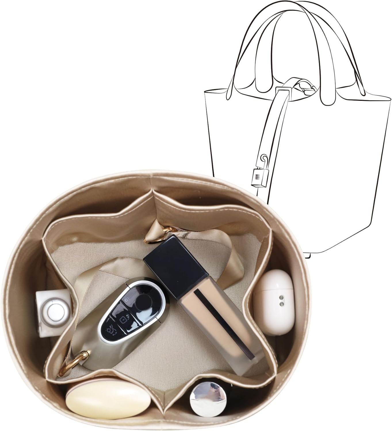 Fits for Picotin 22 Bag Insert, Premium Silk Purse Organizer Insert, Smooth Touch & Lightweight， Luxury Handbag Organizer with Gift Box Fits For Hermes(PC22,Champagne/Etoupe Grey)