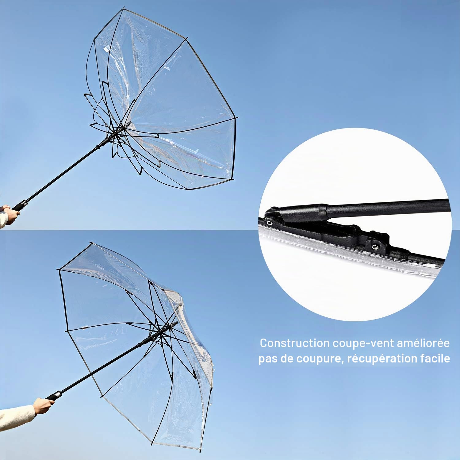 G4Free Parapluie de golf transparent de 157,5 cm avec ouverture automatique, surdimensionné, coupe-vent, imperméable avec manches, pour homme et femme