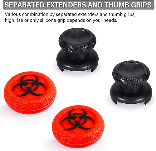 Miniatura 3 de Playrealm FPS Thumbstick Extender 3D textura goma silicona agarre cubierta 2 juegos para Xbox Series XS y Xbox One Controller BioH Red