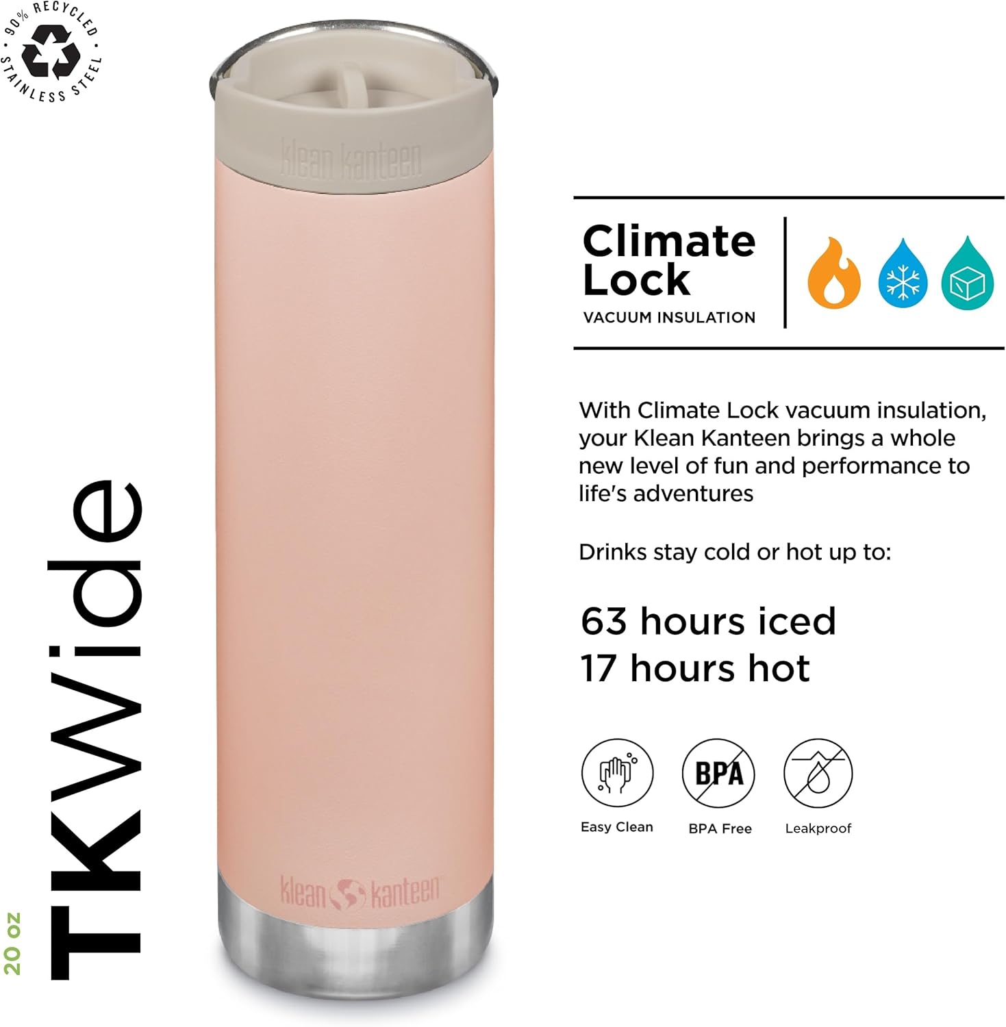Klean Kanteen 20oz TKWide Insulated Coffee Tumbler with Café Cap - Peach Parfait - Image 2