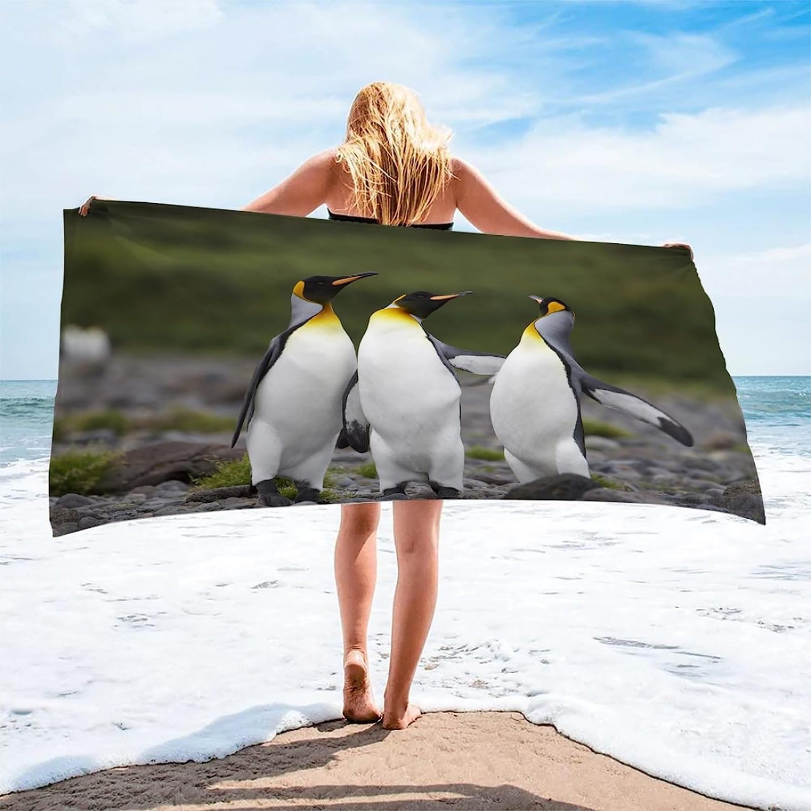 Serviette De Plage Surdimensionnée En Forme De Pingouin Mignon - Sans Sable - Pour Femmes, Hommes, Enfants - Séchage Rapide - Très Absorbante - Pour Natation, Surf, Bain, Piscine, Le Monde Sous-marin