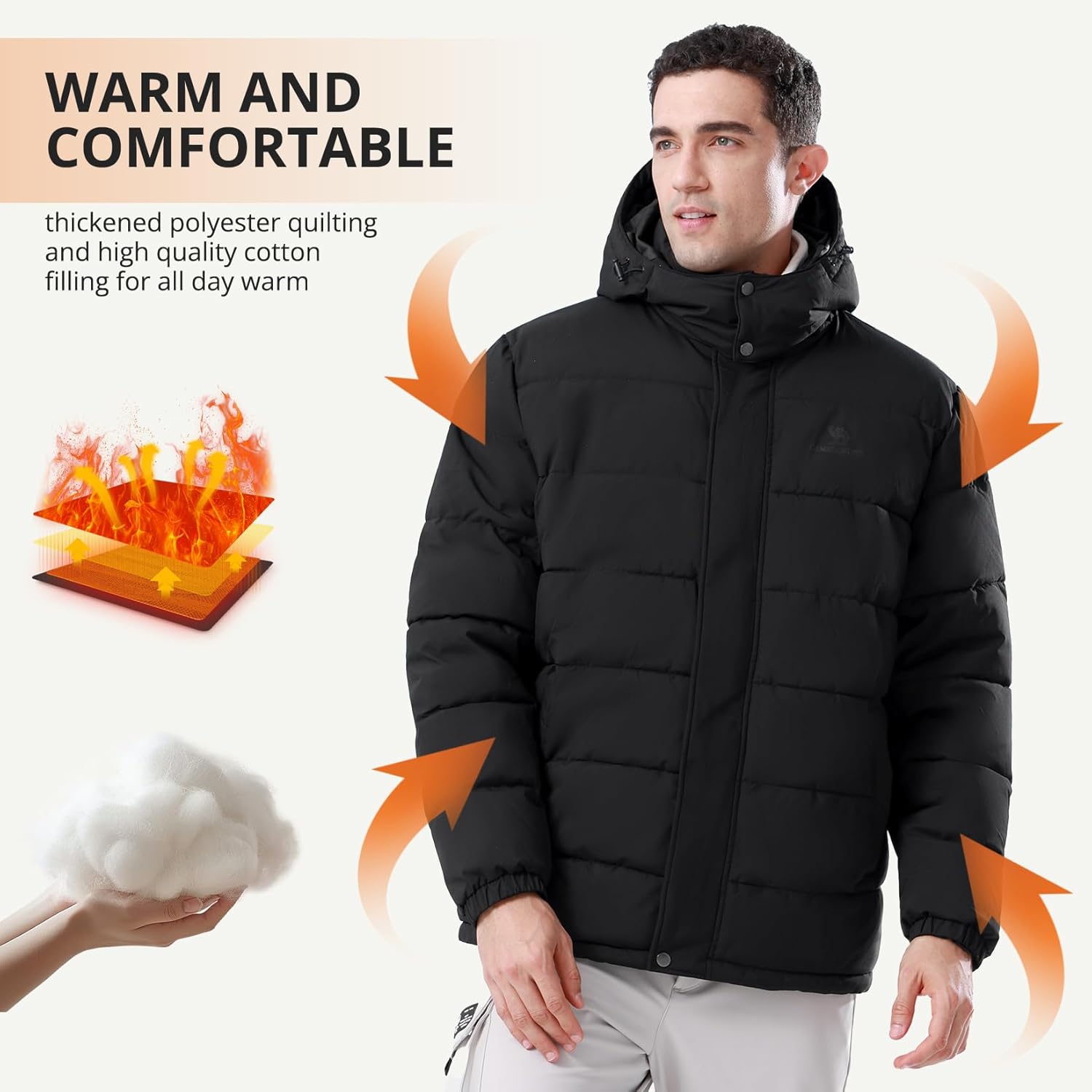 CAMELSPORTS Mens Winter Coats Warm Jacket with Detachable Hood Water-Repellent Windproof Parkas Casual Jackets - Image 4
