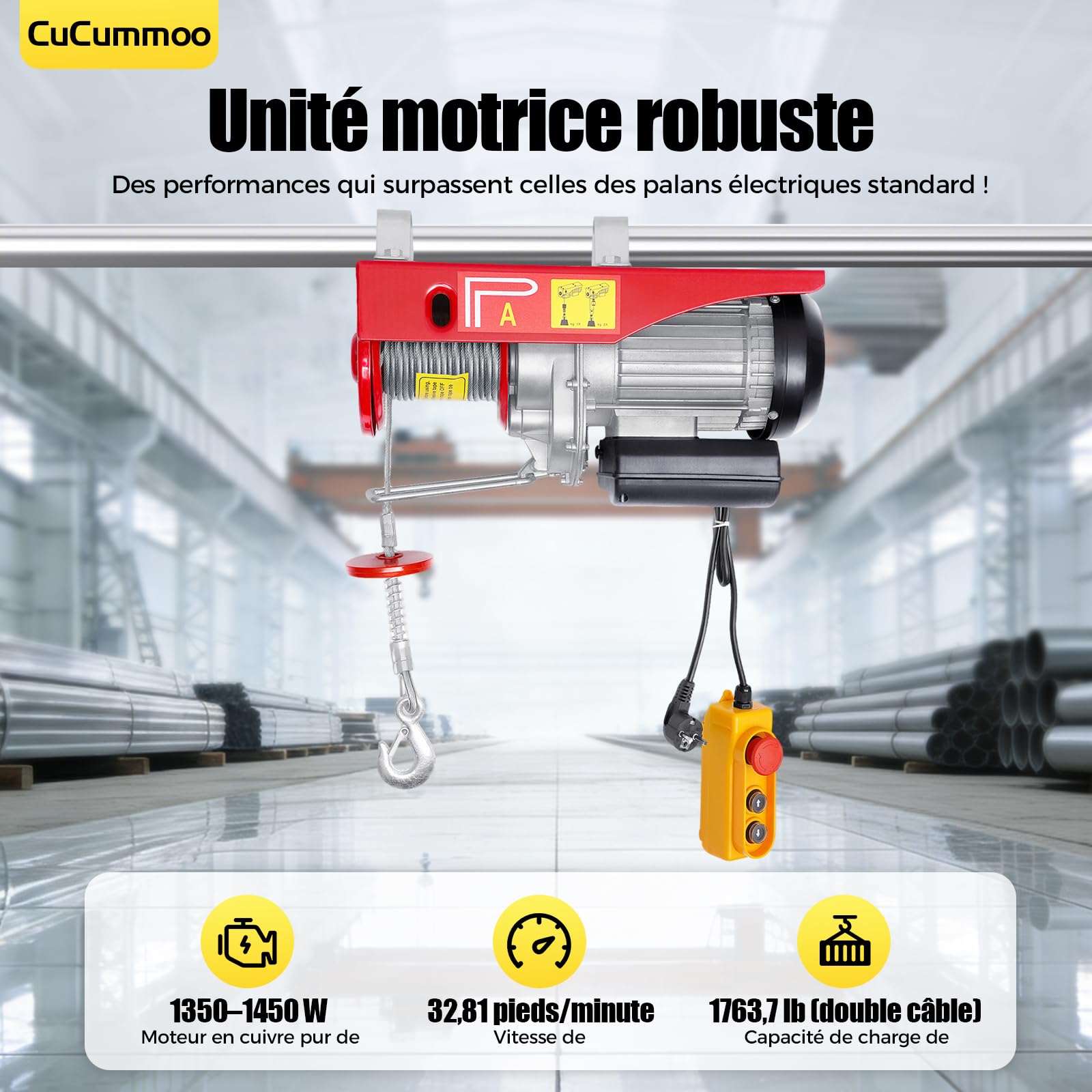 800kg Cabrestante-Polipasto Eléctrico Grúa de cable Cabrestante de motor 220V para taller Garaje Almacén Elevación Carretilla elevadora Almacén Astilleros 1300W