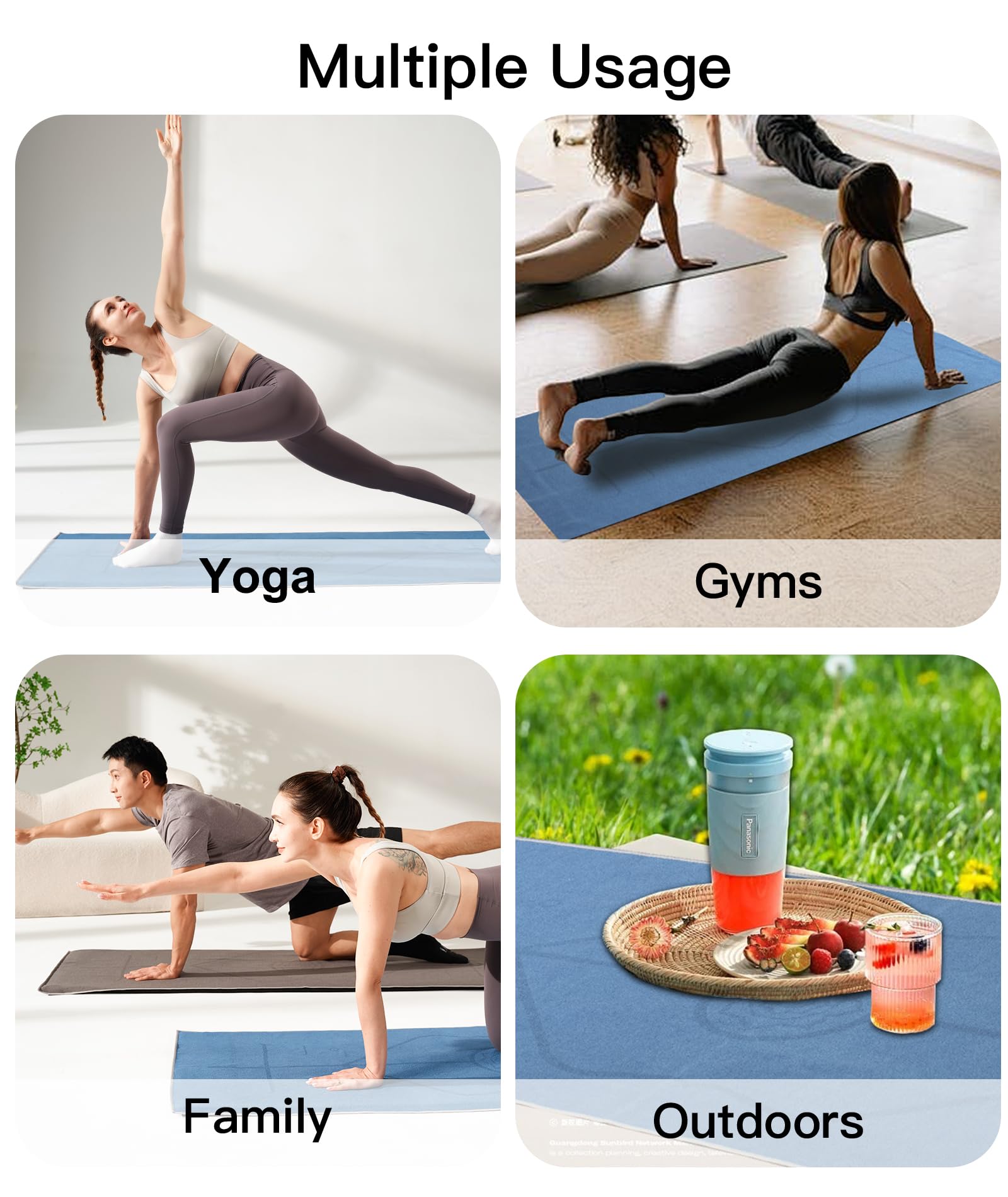 Asciugamano da yoga antiscivolo, 185 × 63 cm, assorbente, ad asciugatura rapida, per hot yoga, morbido asciugamano in microfibra, per palestra, fitness, allenamento