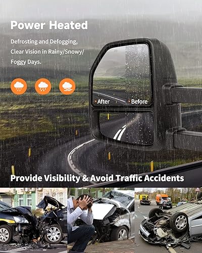 Miniatura 3 de YISHUEE Espejos de remolque con luz auxiliar paralela auxiliar ajustable de potencia ajustable (juego de par), espejos de remolque compatibles para